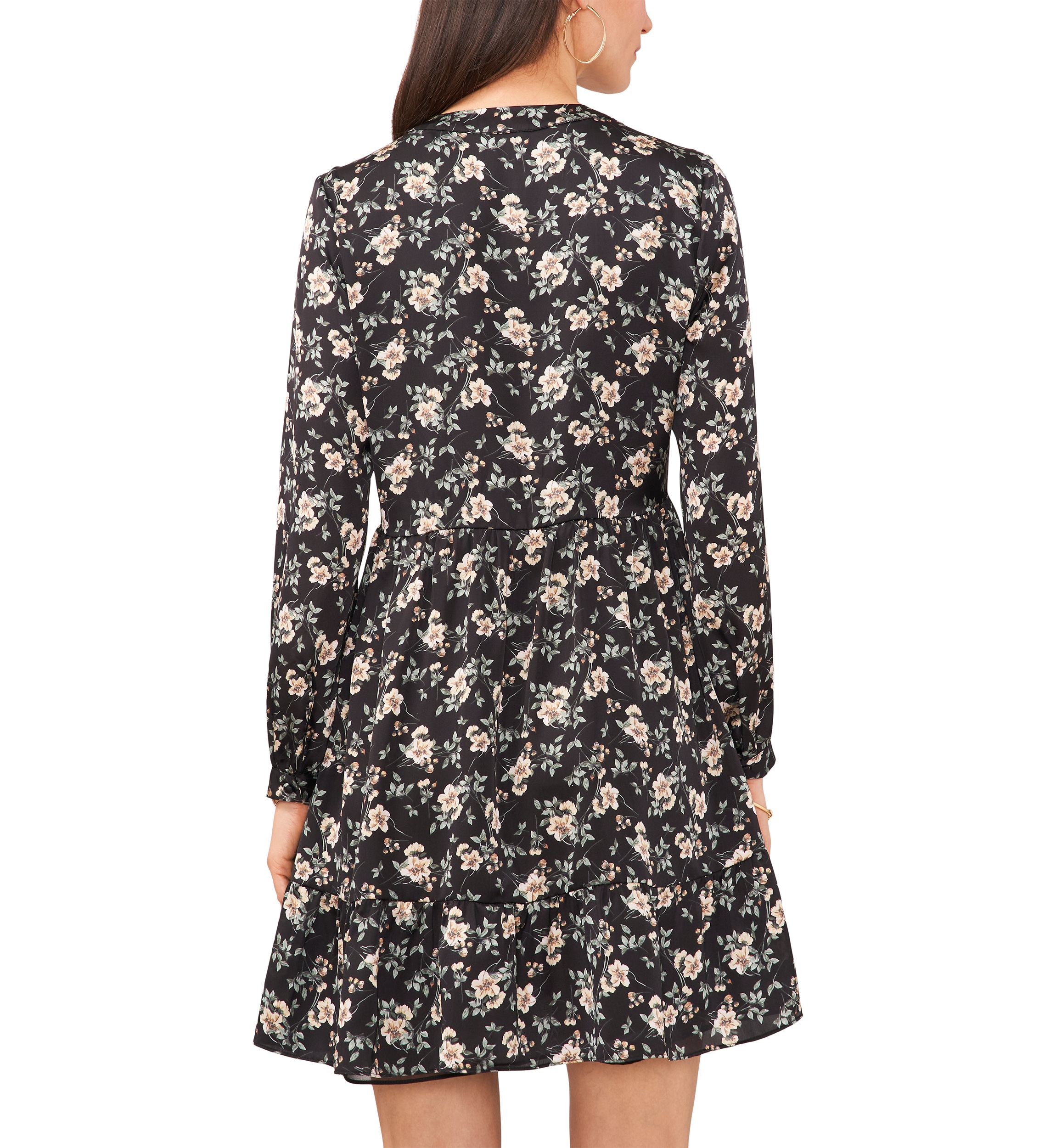 Womens Blouson Sleeve Floral Split Neck Dress