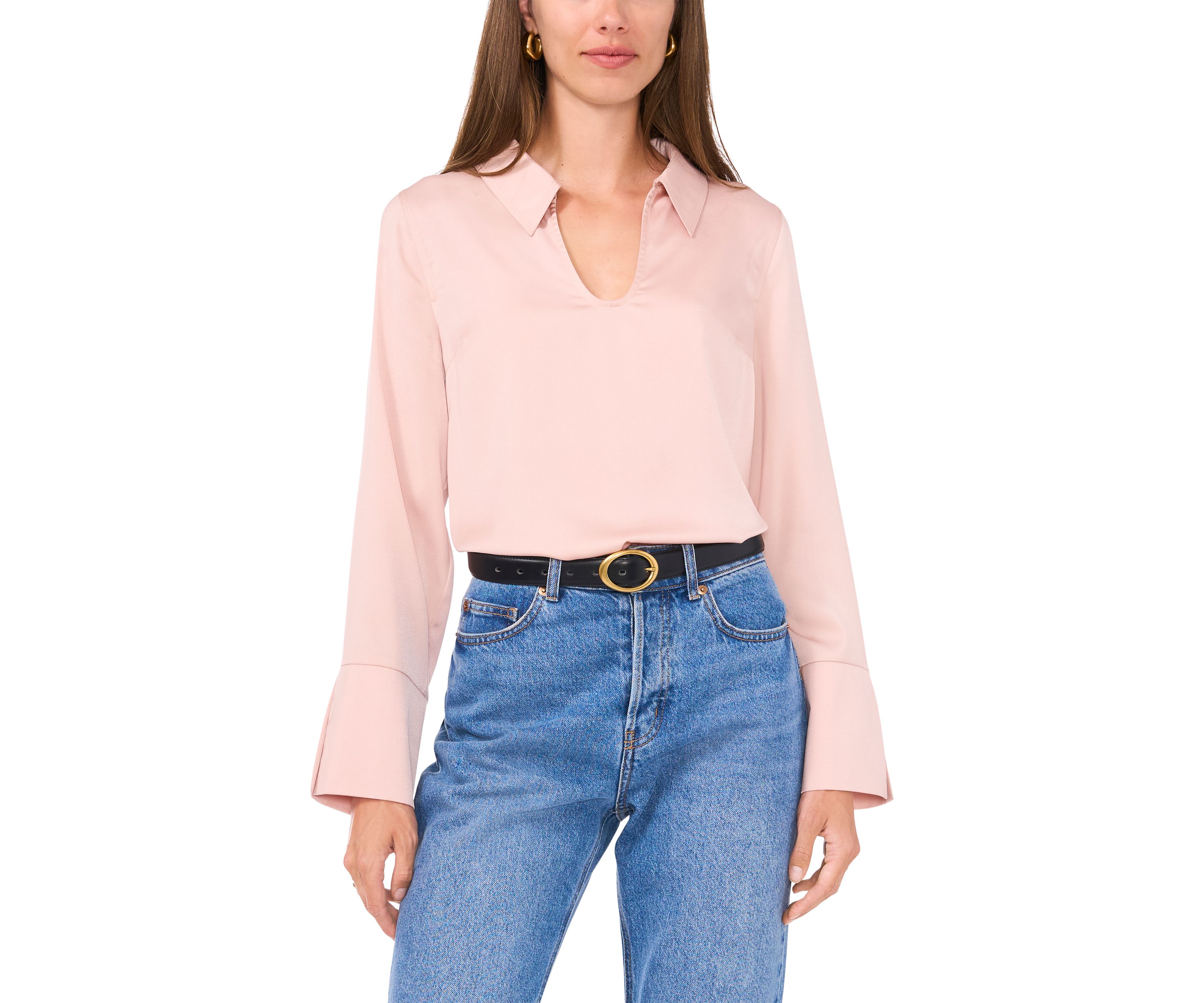 Womens Long Flutter Sleeve Collared Blouse