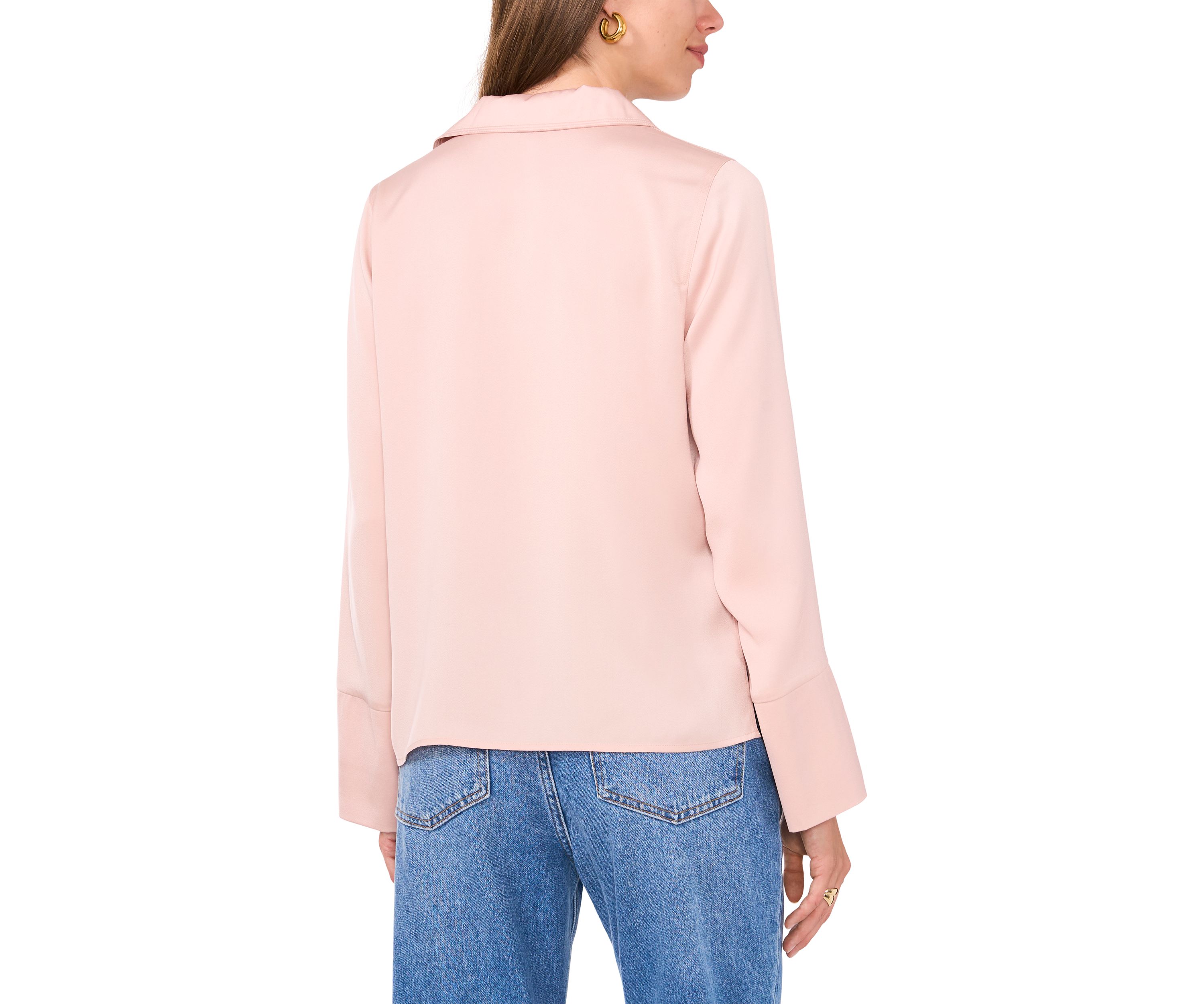 Womens Long Flutter Sleeve Collared Blouse