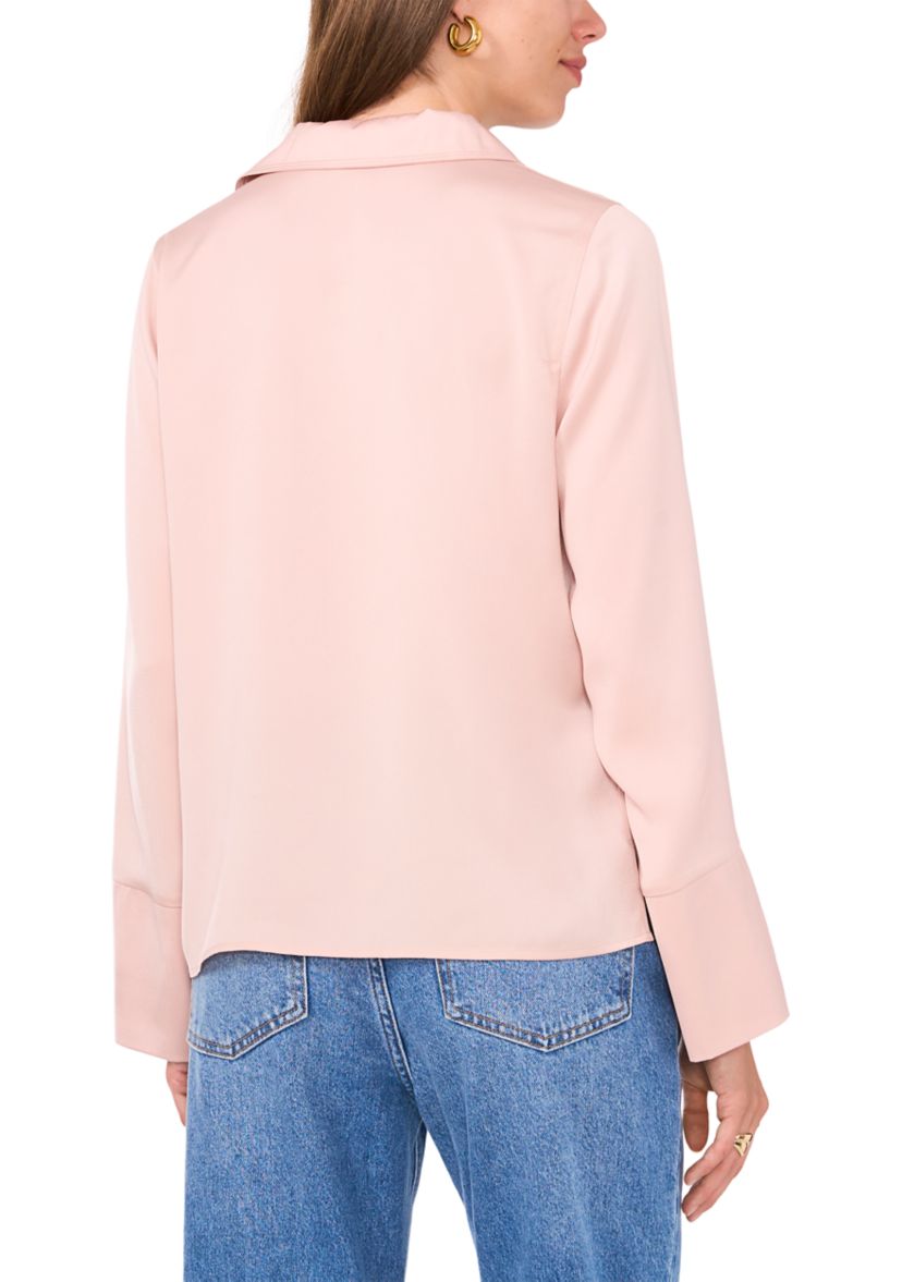 Womens Long Flutter Sleeve Collared Blouse