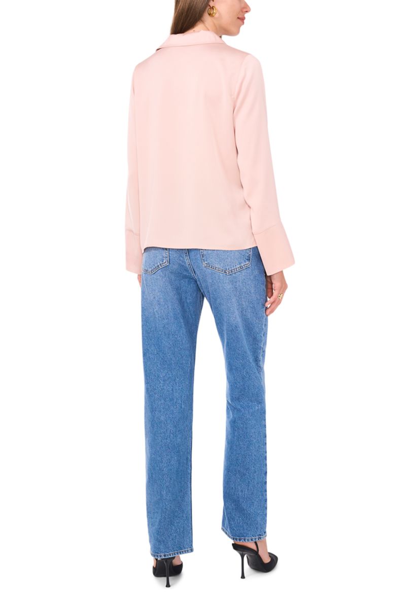 Womens Long Flutter Sleeve Collared Blouse