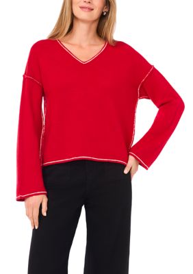 Vince Camuto Women's V-Neck Sweater, Red, XS