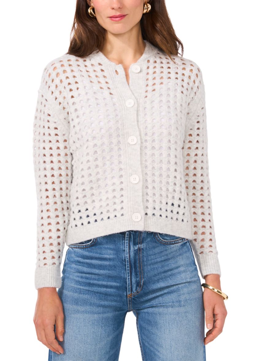 Womens Long Sleeve Lurex Open Stitch Cardigan