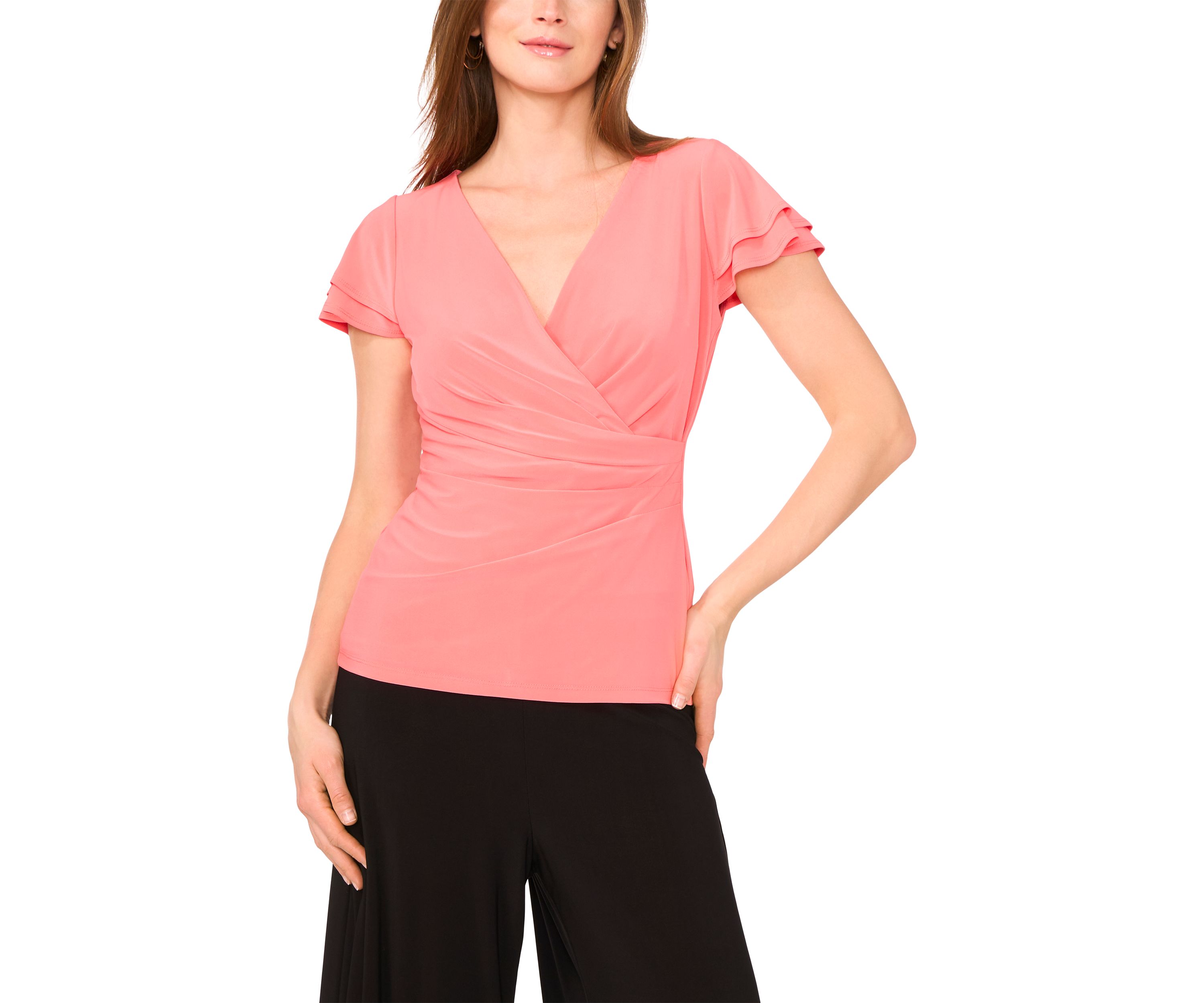 Womens Flutter Sleeve Wrap Top