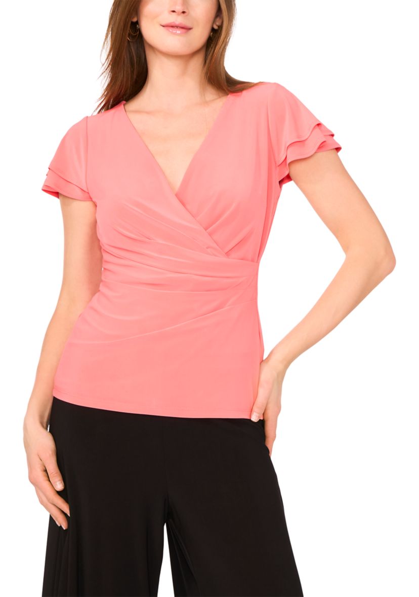 Womens Flutter Sleeve Wrap Top