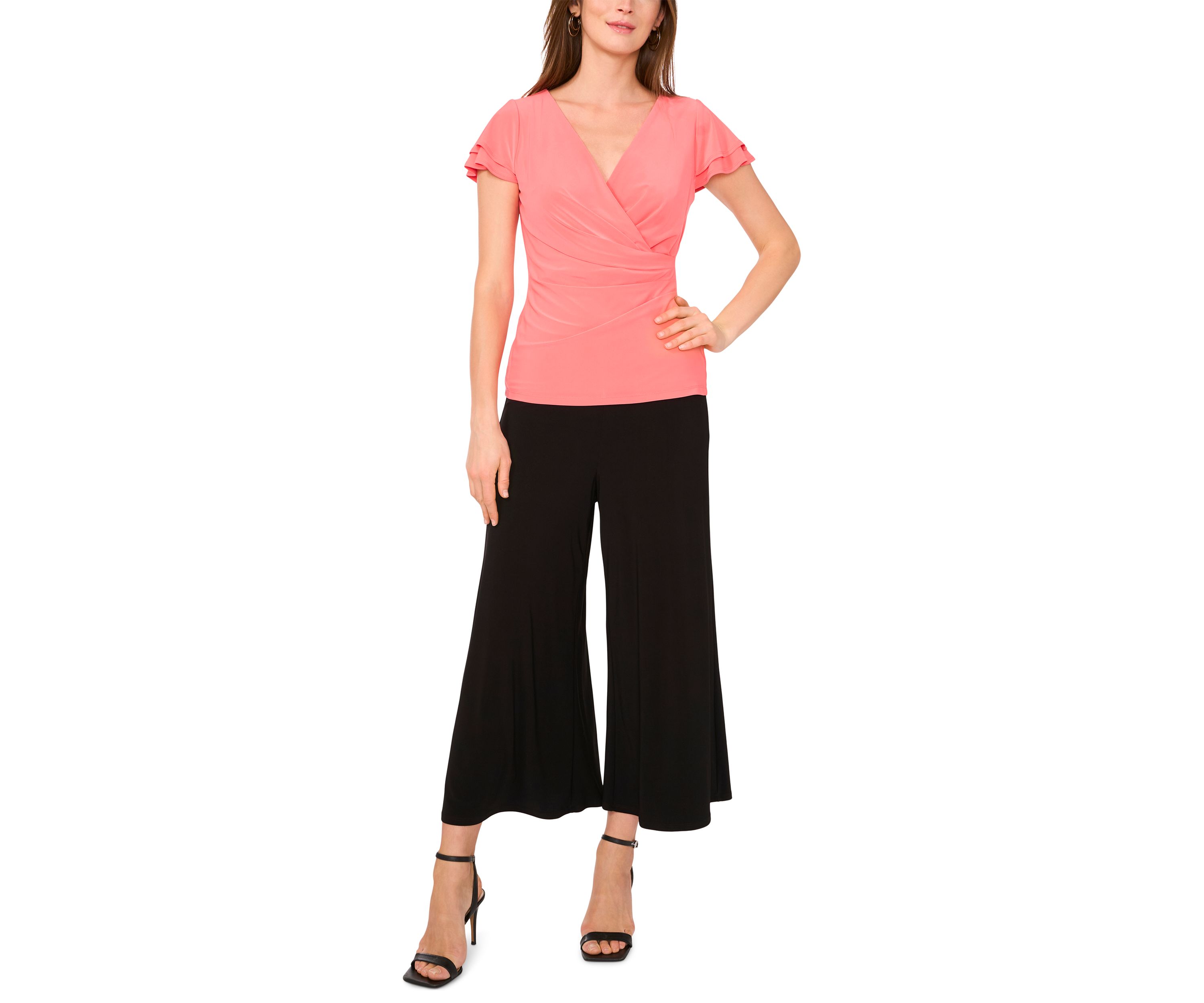 Womens Flutter Sleeve Wrap Top