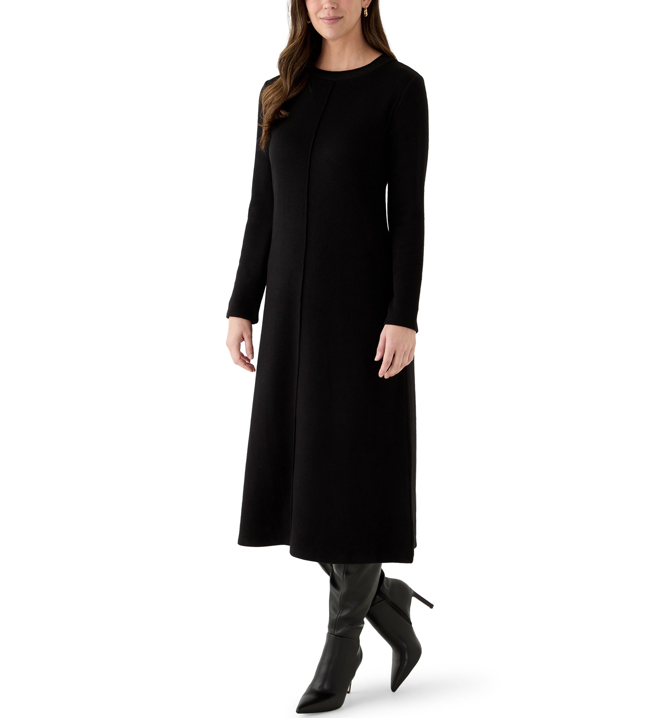Womens Ribbed Sweater Midi Dress