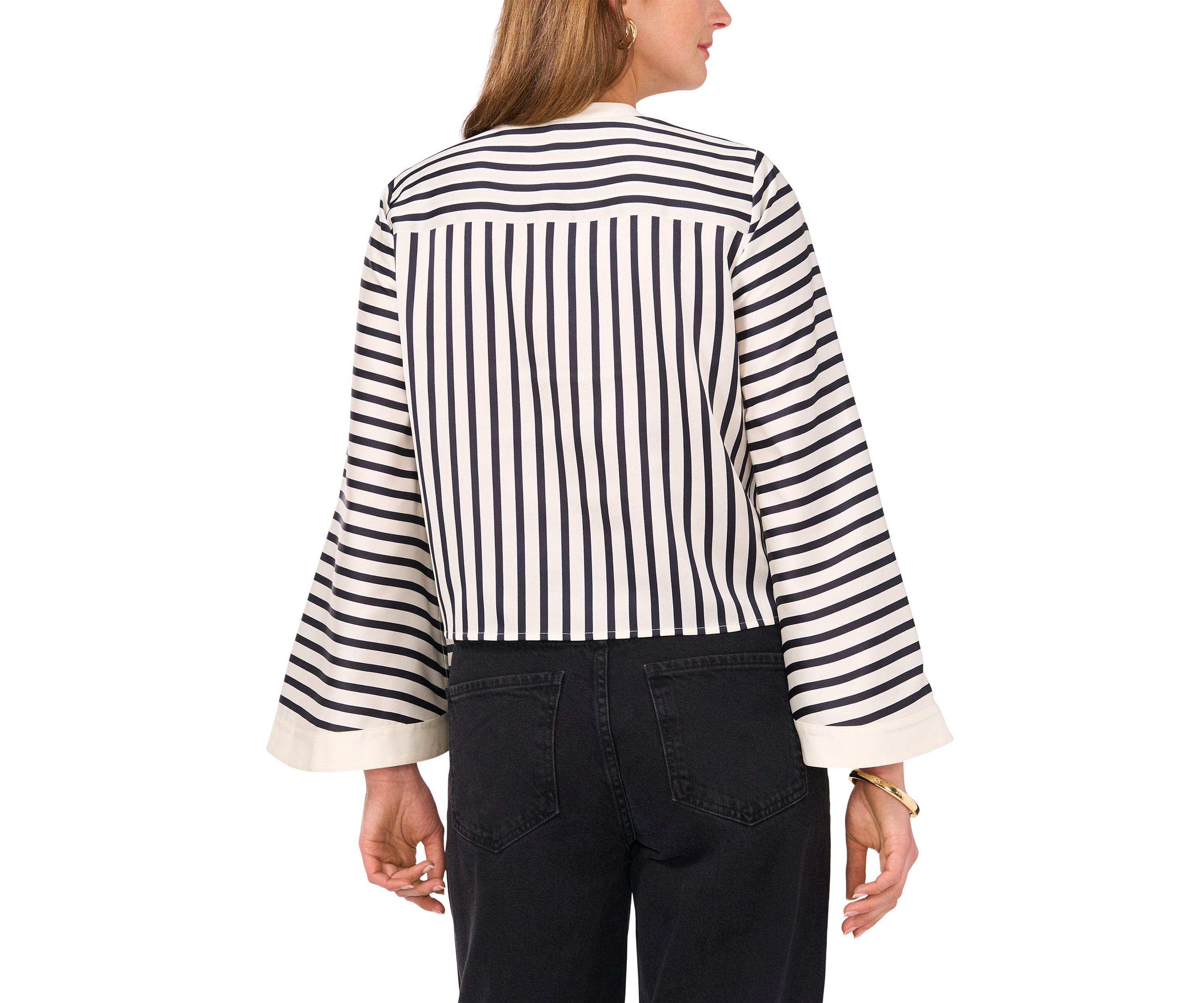 Womens Flare Sleeve Striped Tie Front Blouse