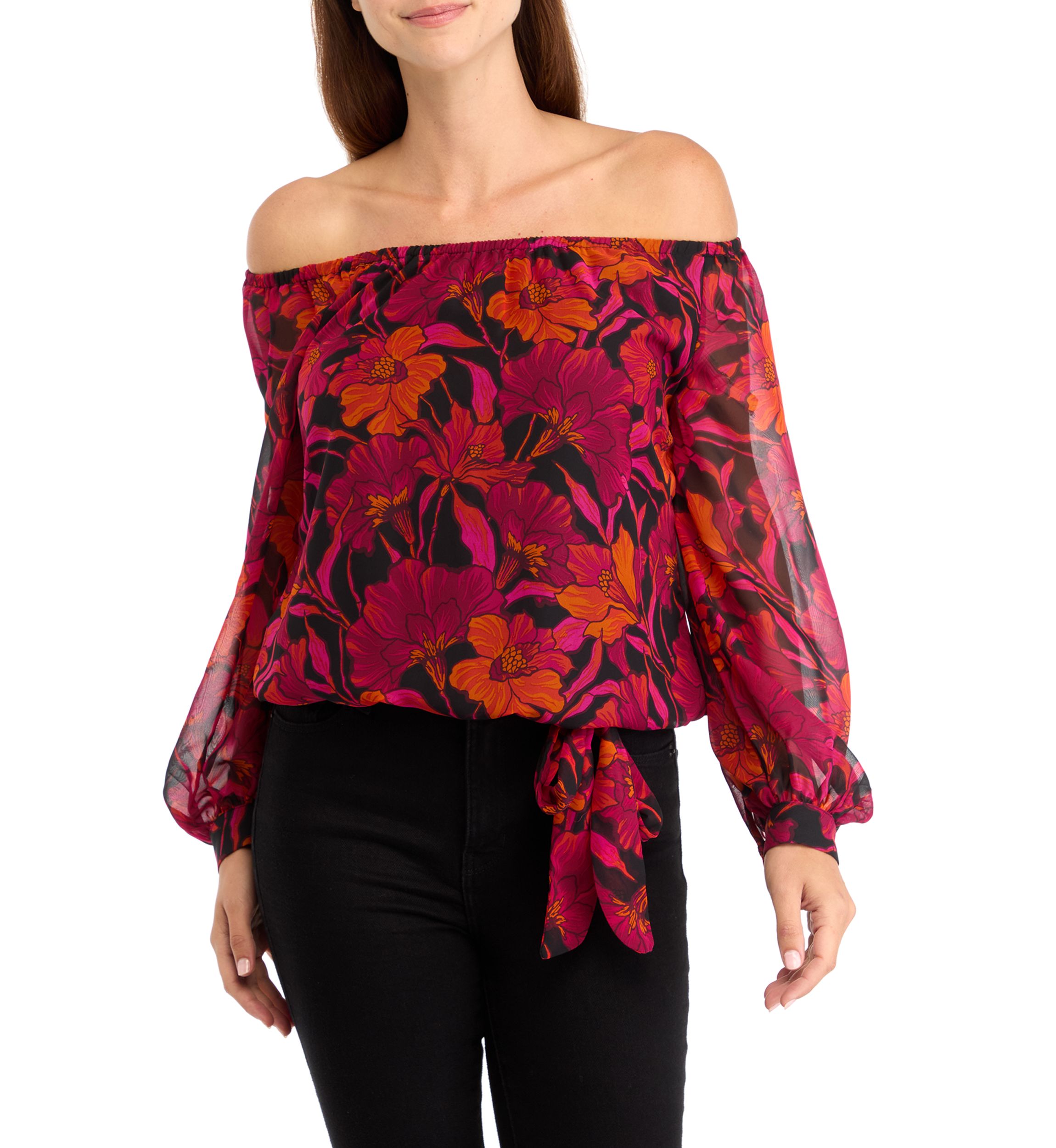 Womens Off the Shoulder Floral Blouse