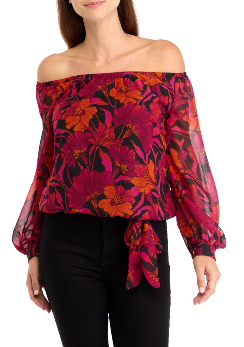 Womens Off the Shoulder Floral Blouse