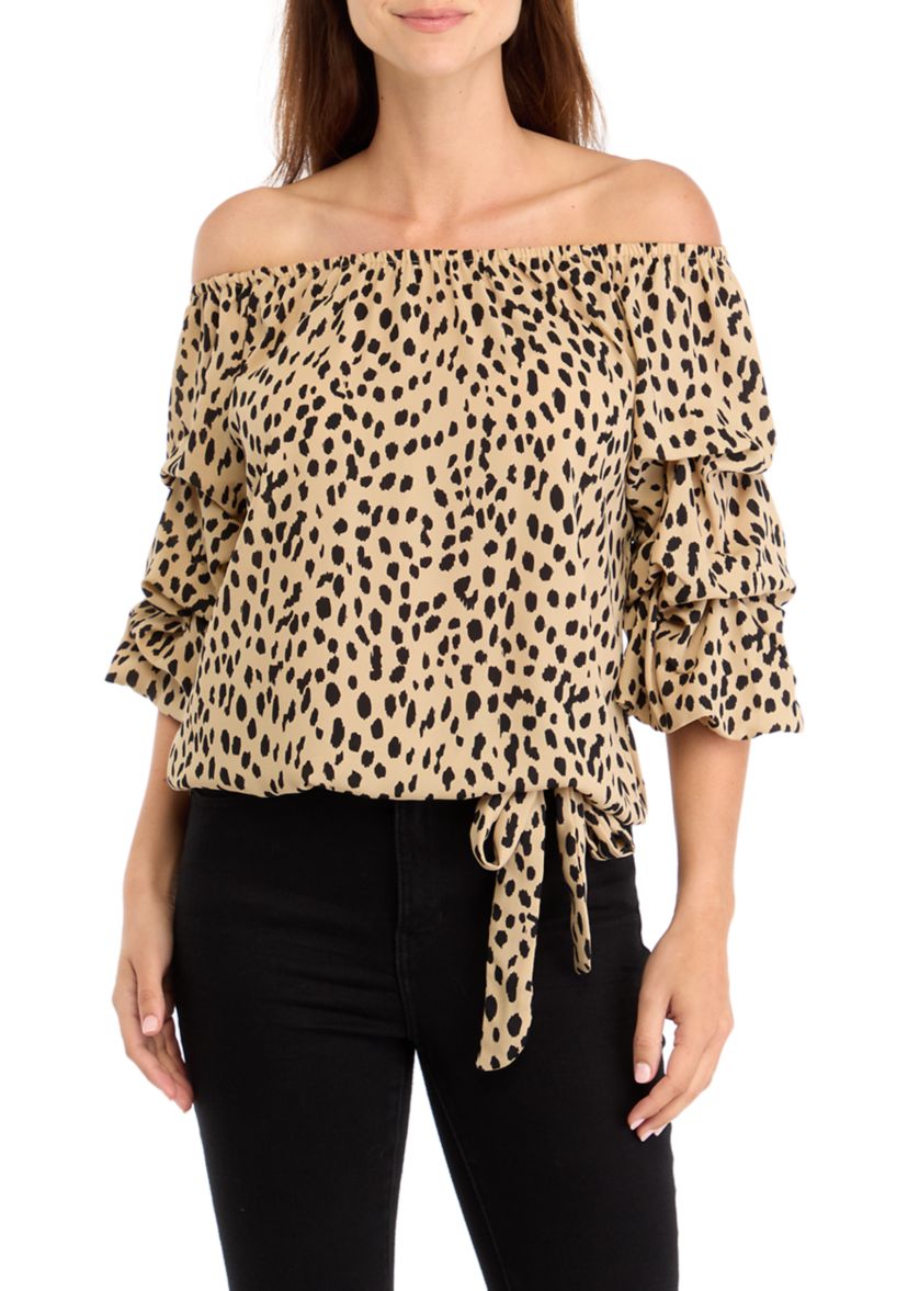 Womens Off the Shoulder Cha Cha Sleeve Printed Blouse