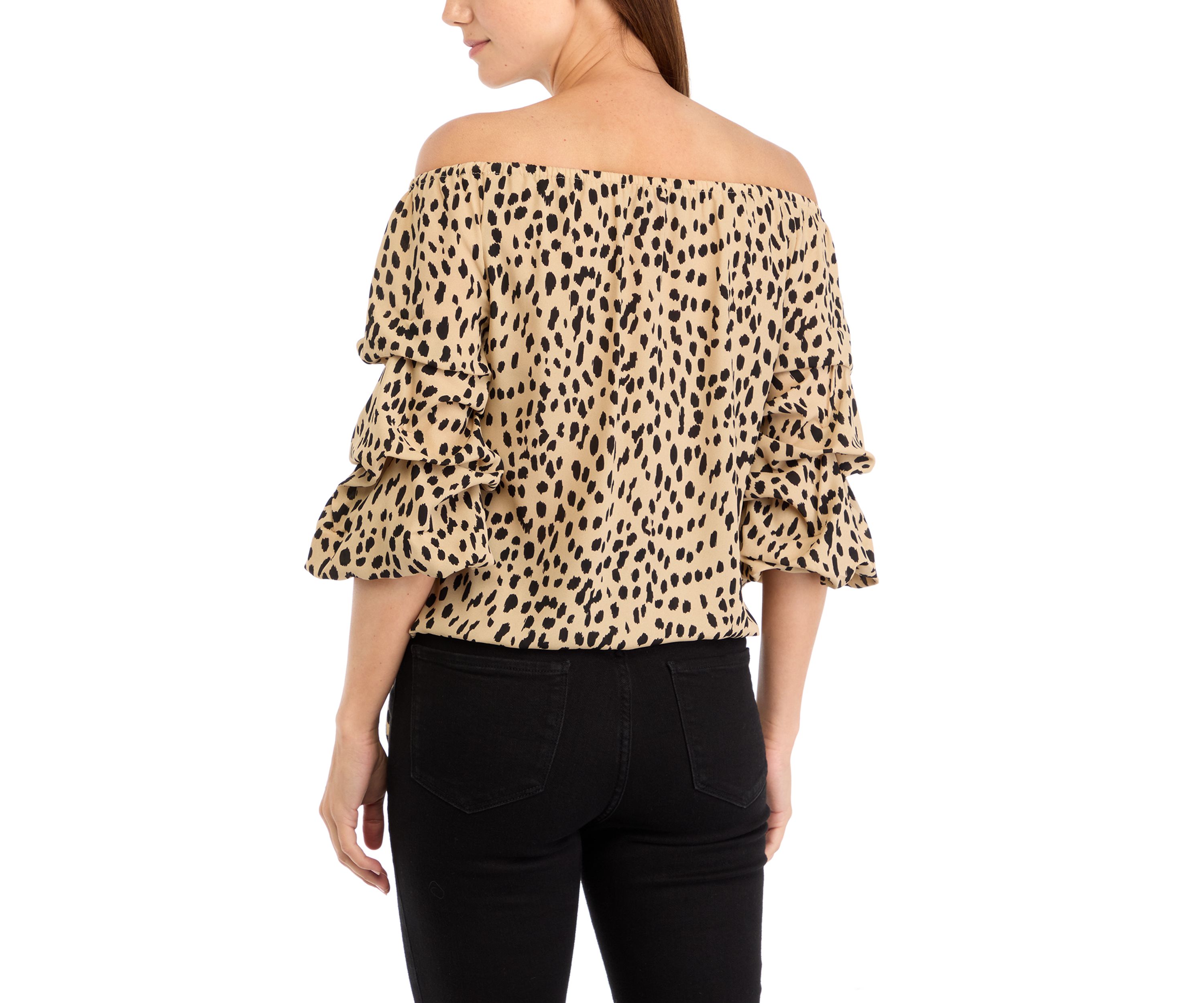 Womens Off the Shoulder Cha Cha Sleeve Printed Blouse