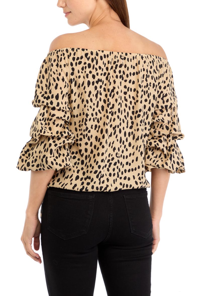 Womens Off the Shoulder Cha Cha Sleeve Printed Blouse