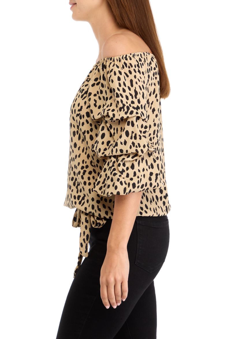 Womens Off the Shoulder Cha Cha Sleeve Printed Blouse