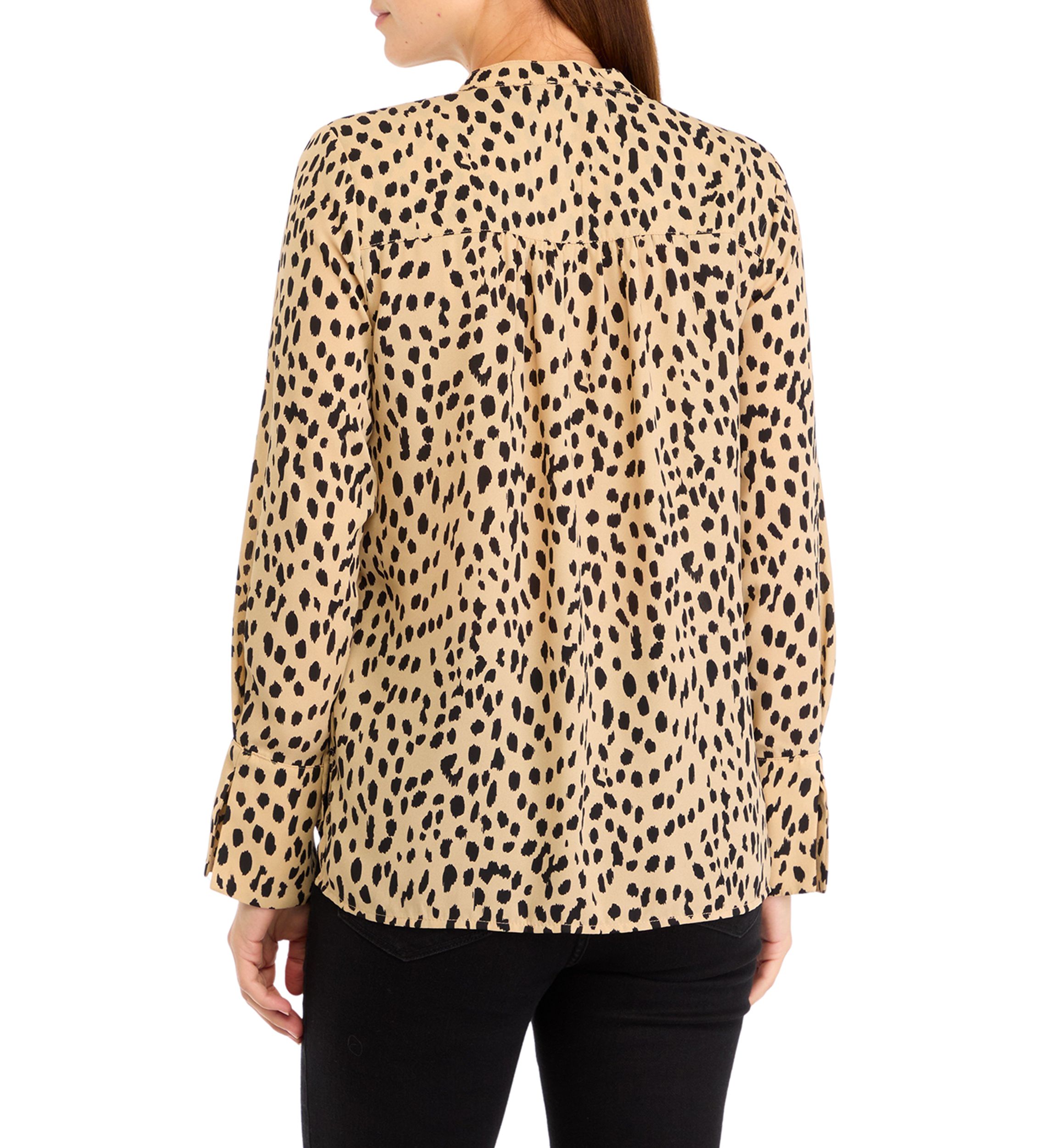 Womens Long Sleeve Split Neck Animal Print Blouse