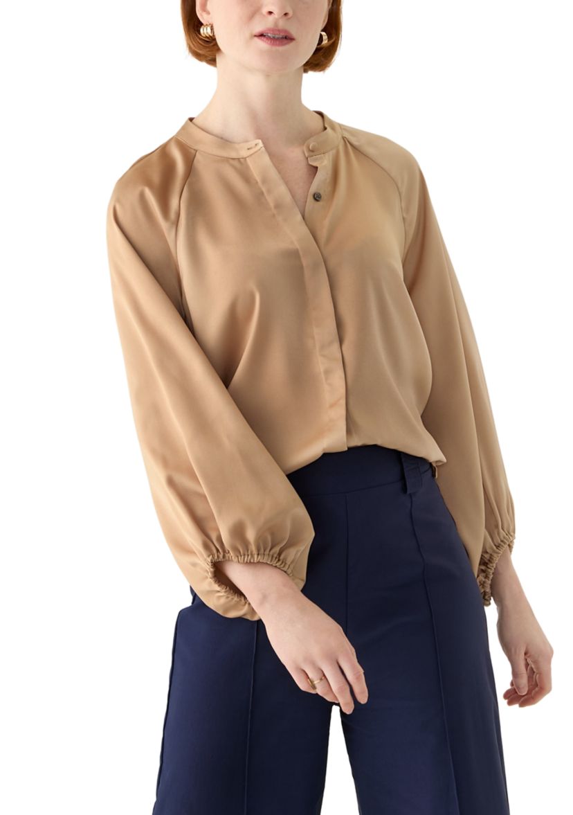 Womens Long Sleeve Satin Blouse