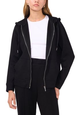 Vince Camuto Women's Long Sleeve Zip Front Brush Knit Hoodie, Black, XS