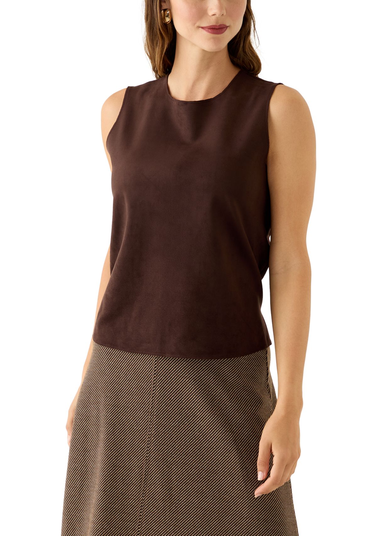 Womens Sleeveless Vegan Suede Top