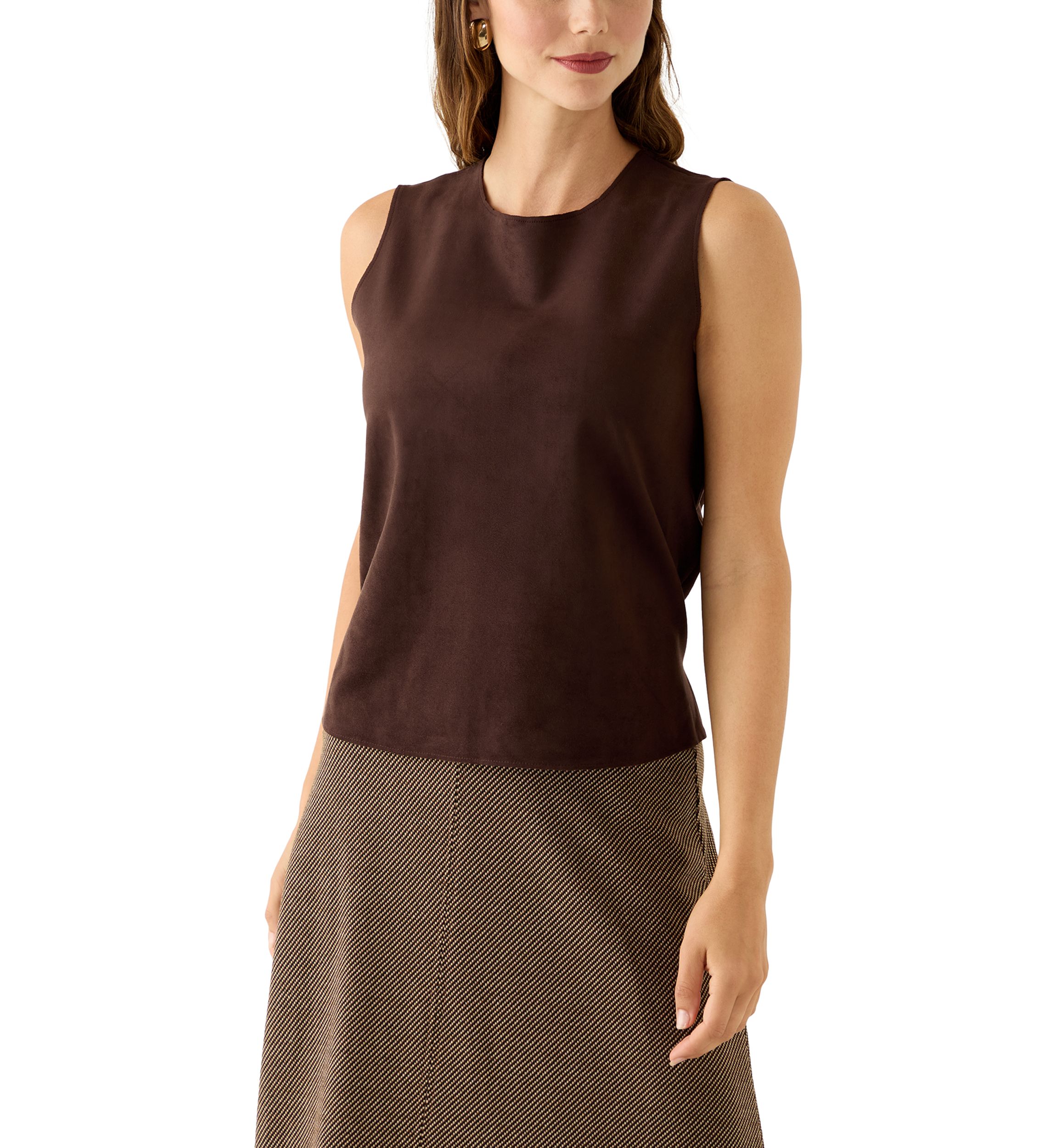Womens Sleeveless Vegan Suede Top