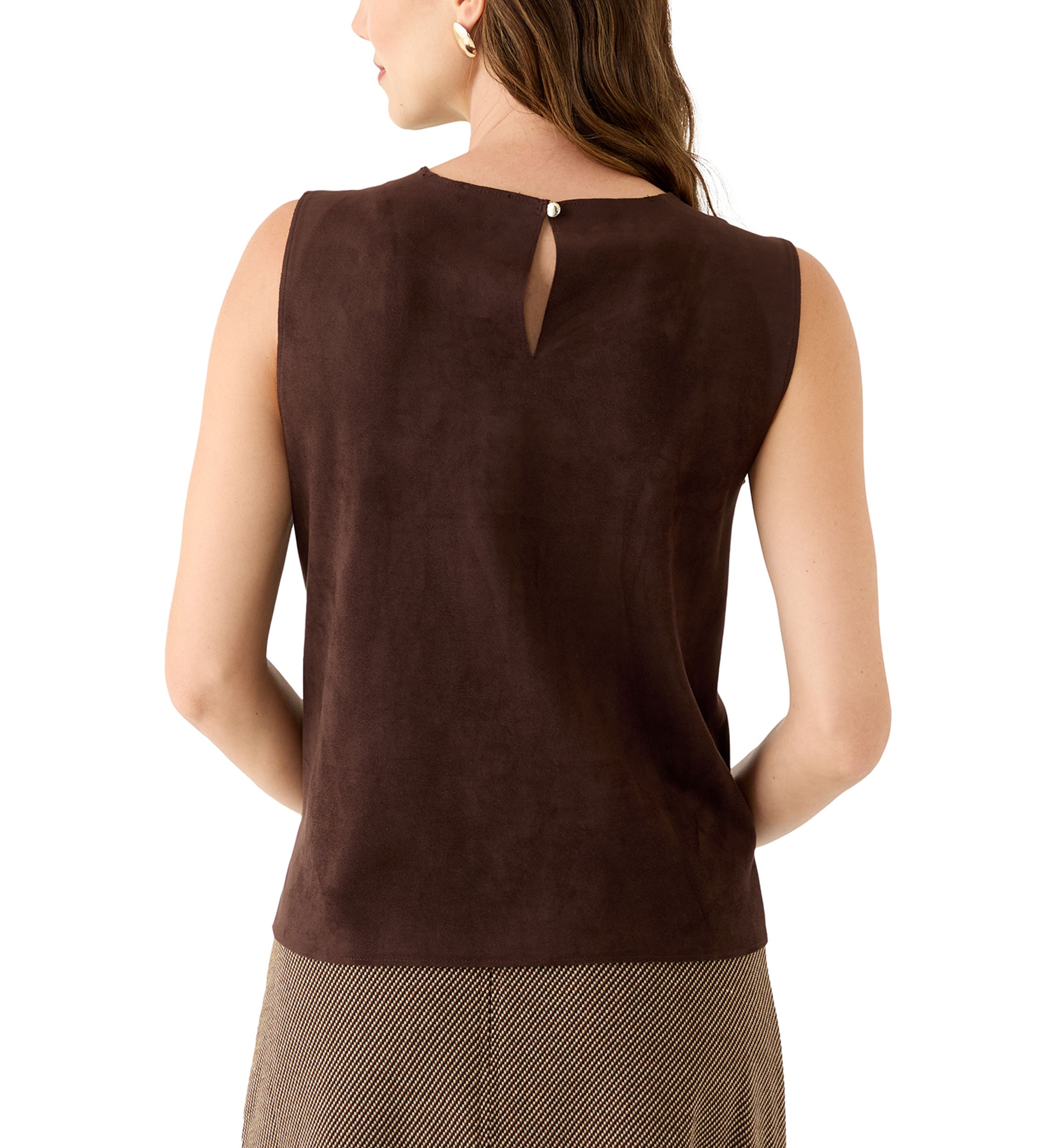 Womens Sleeveless Vegan Suede Top