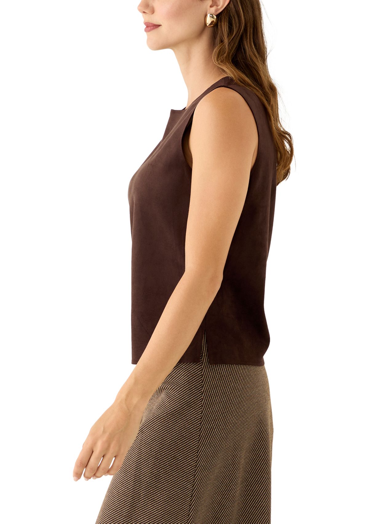 Womens Sleeveless Vegan Suede Top