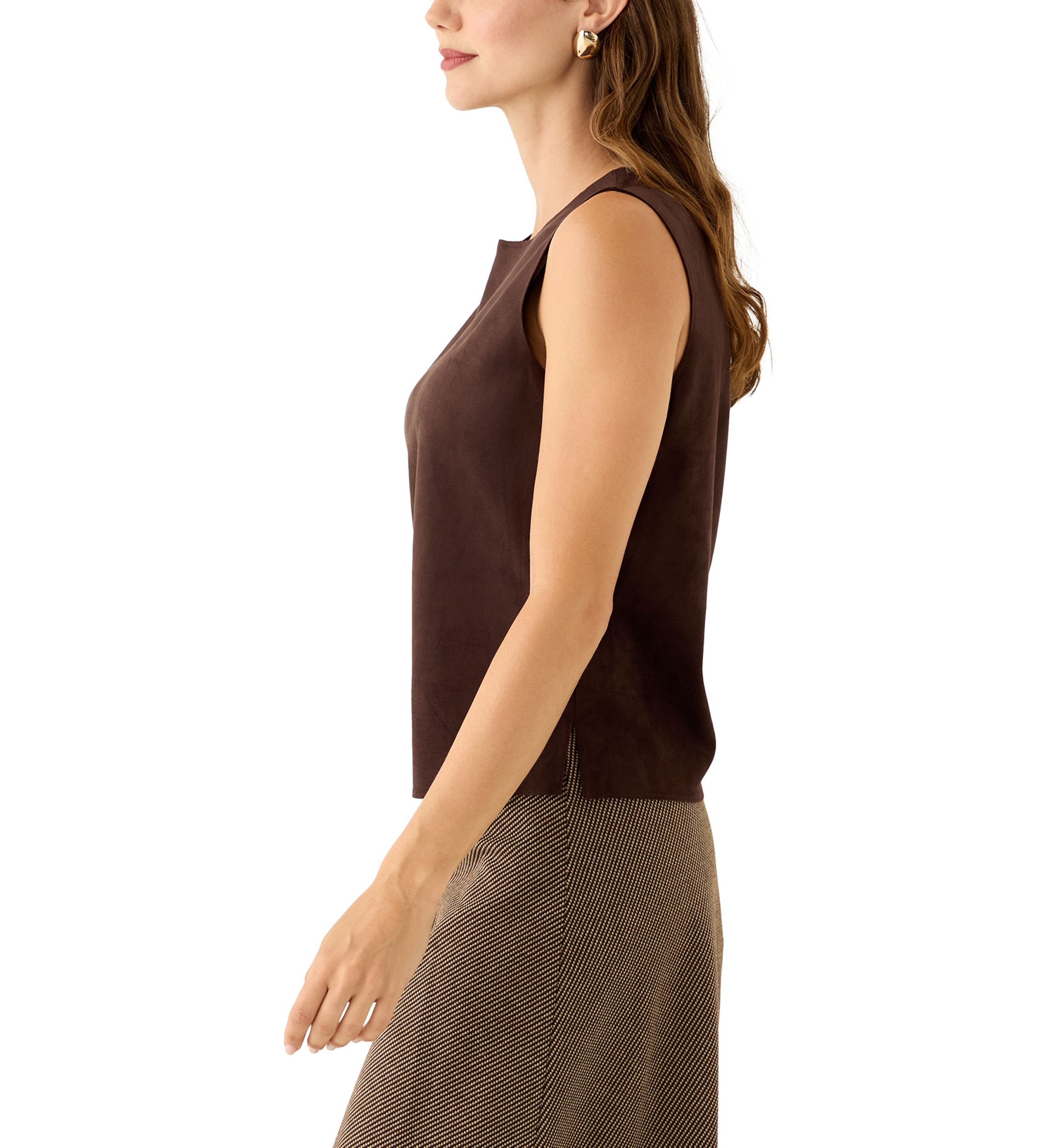 Womens Sleeveless Vegan Suede Top