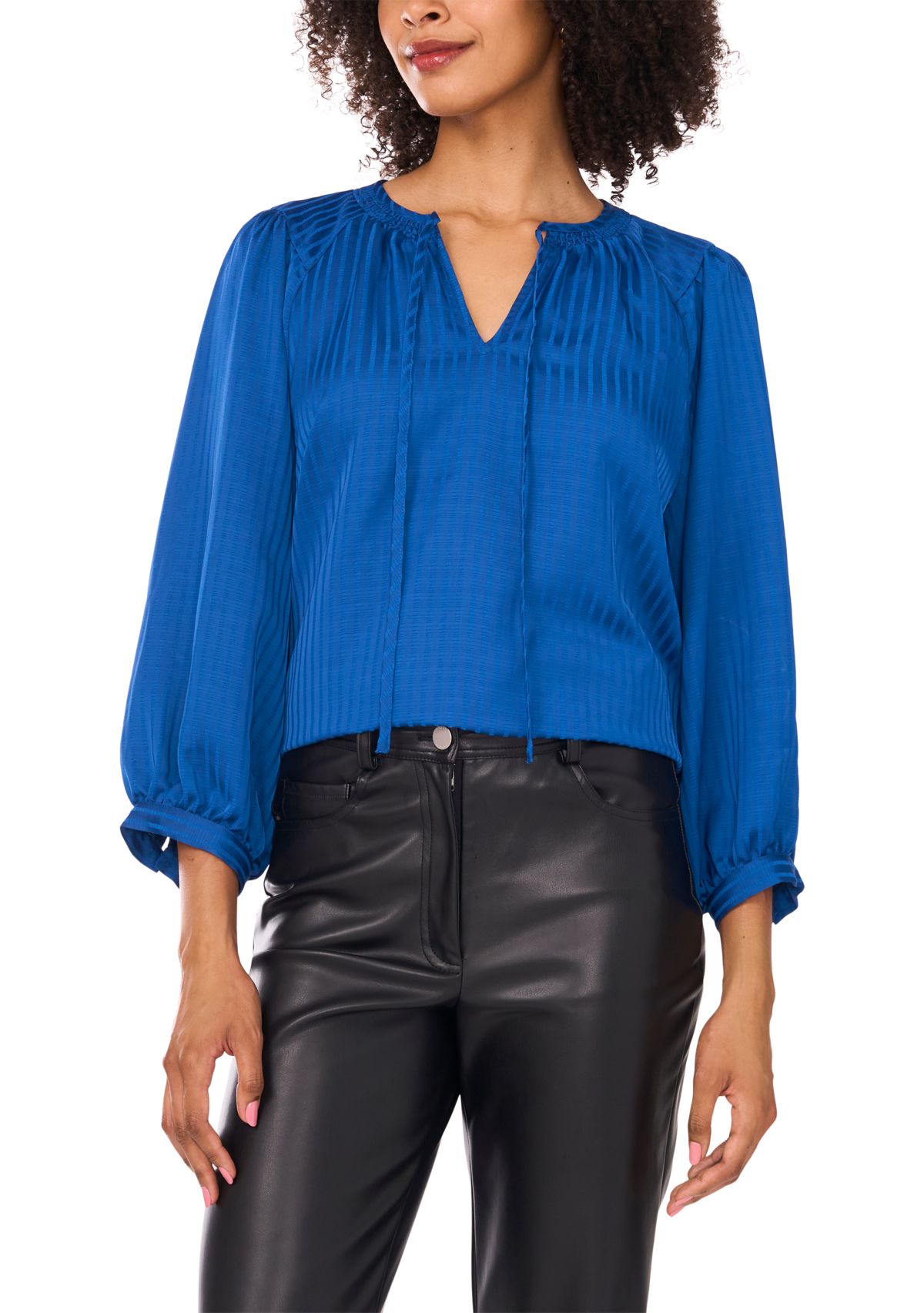 Womens Jacquard Stripe Peasant Blouse