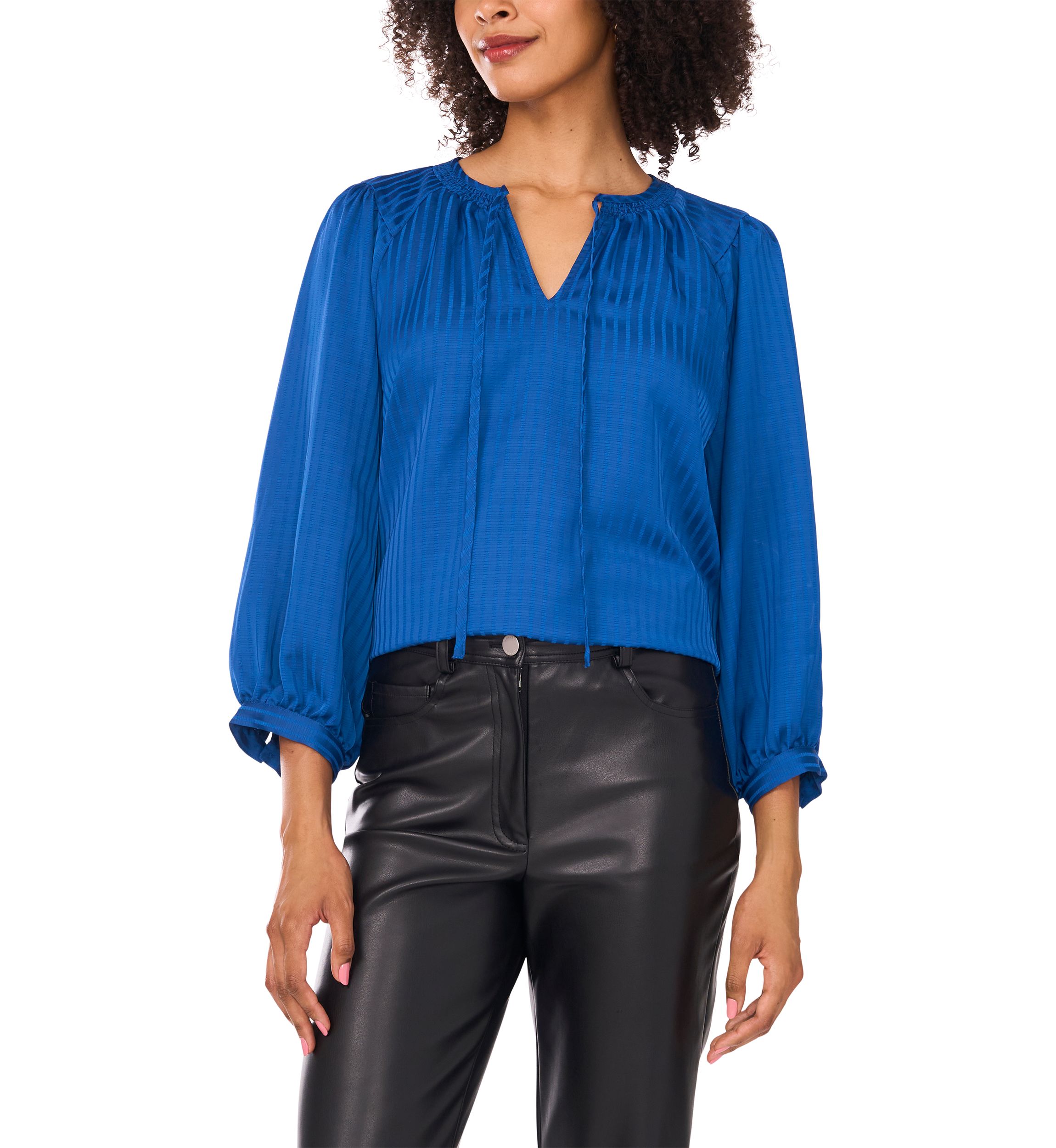 Womens Jacquard Stripe Peasant Blouse
