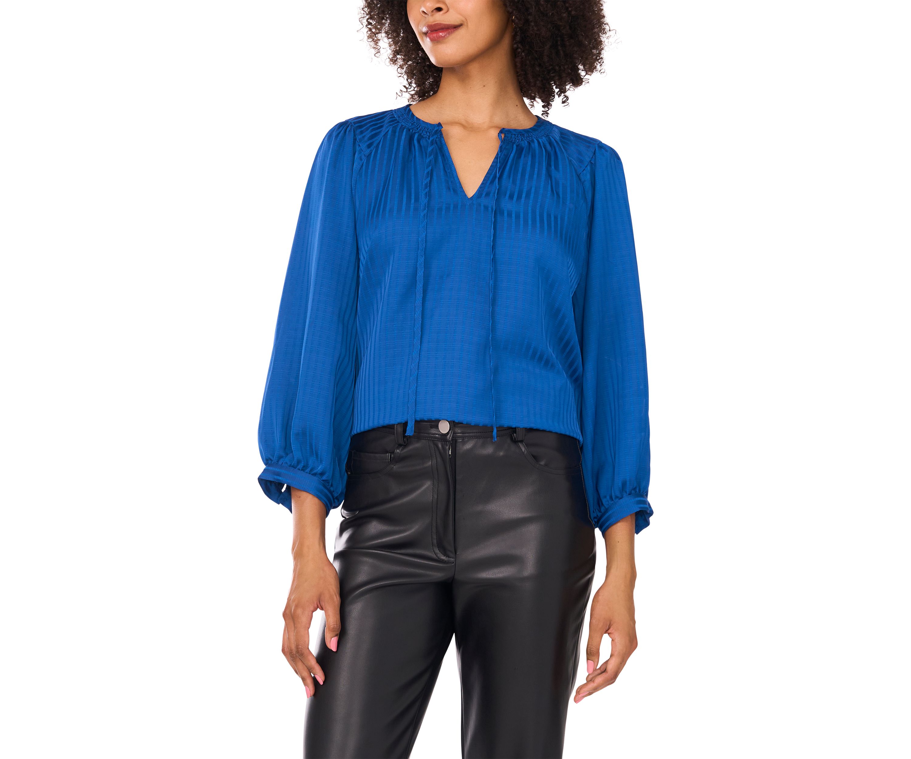 Womens Jacquard Stripe Peasant Blouse
