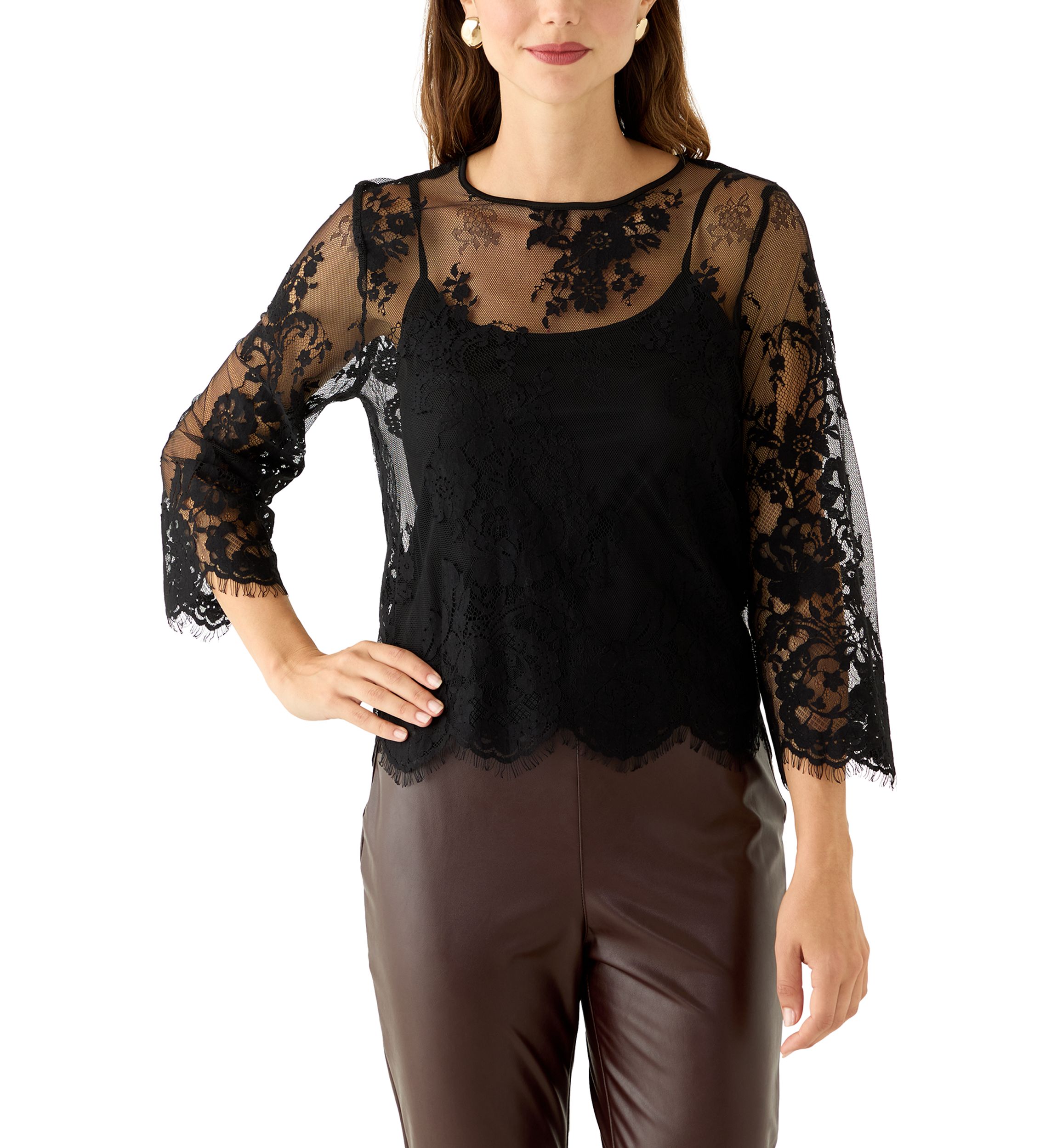 Womens Three-Quarter Sleeve Lace Blouse