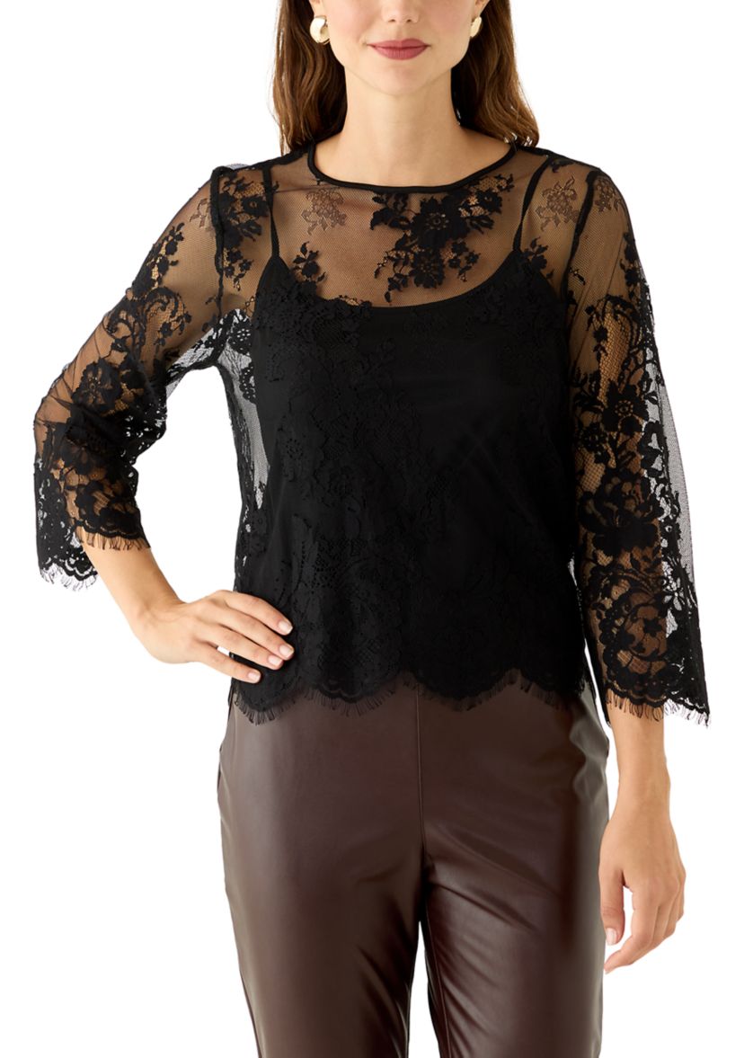 Womens Three-Quarter Sleeve Lace Blouse