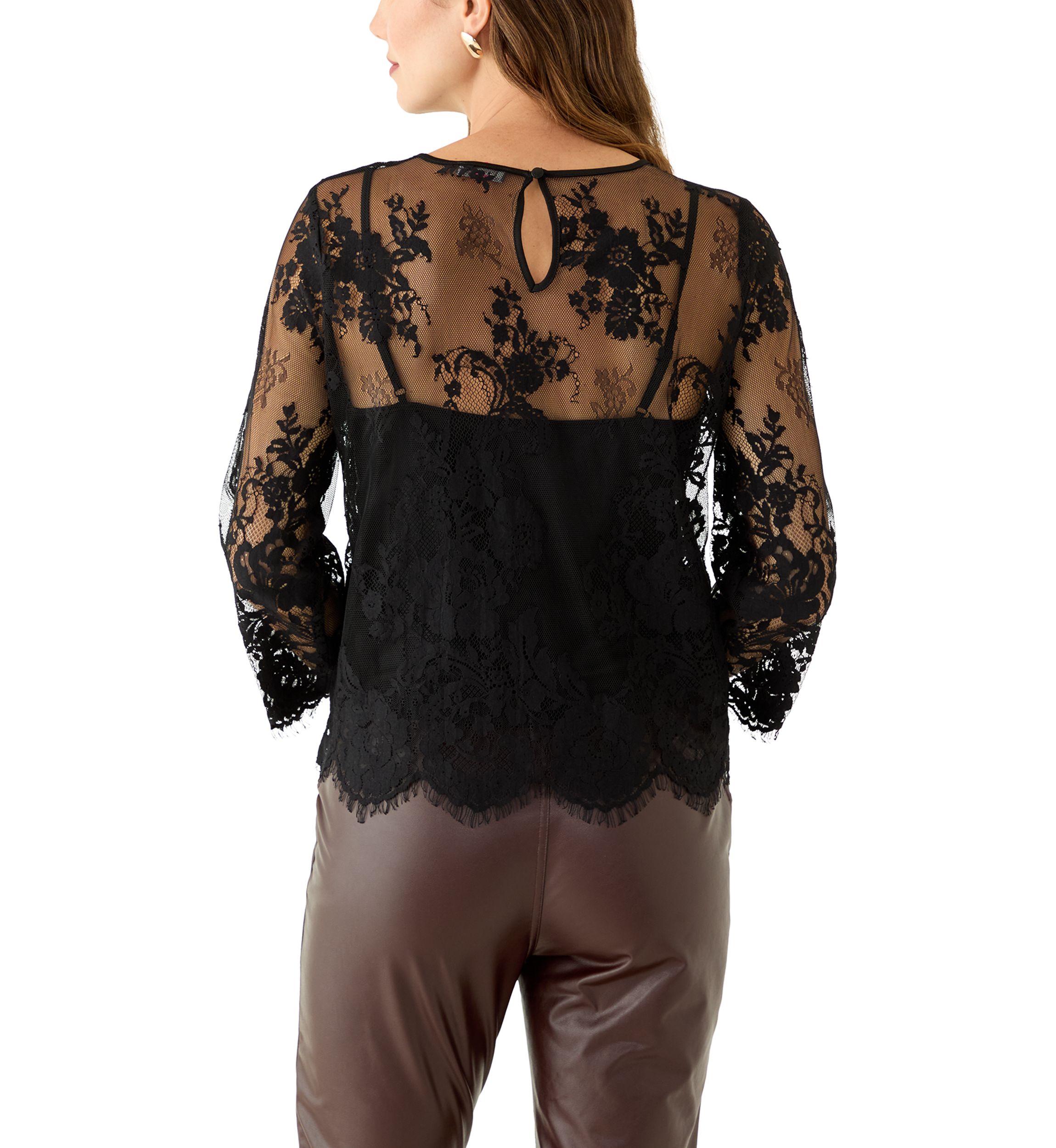 Womens Three-Quarter Sleeve Lace Blouse