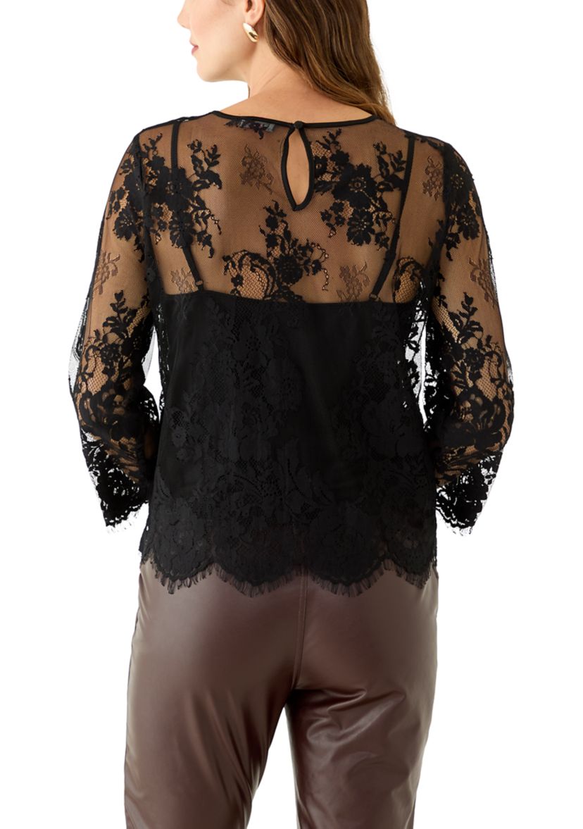 Womens Three-Quarter Sleeve Lace Blouse