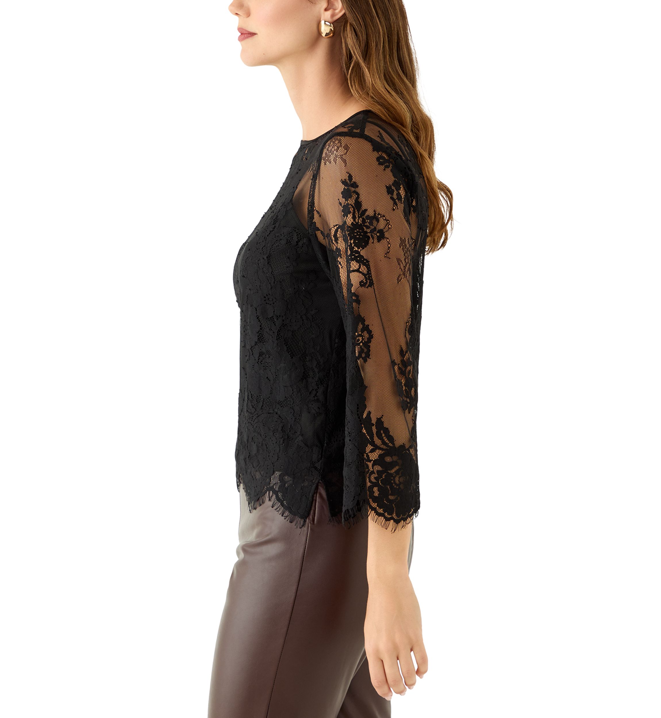 Womens Three-Quarter Sleeve Lace Blouse