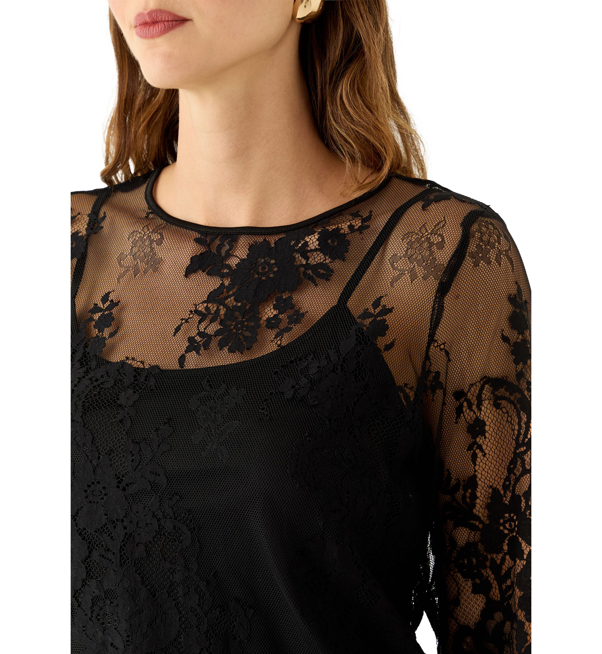Womens Three-Quarter Sleeve Lace Blouse