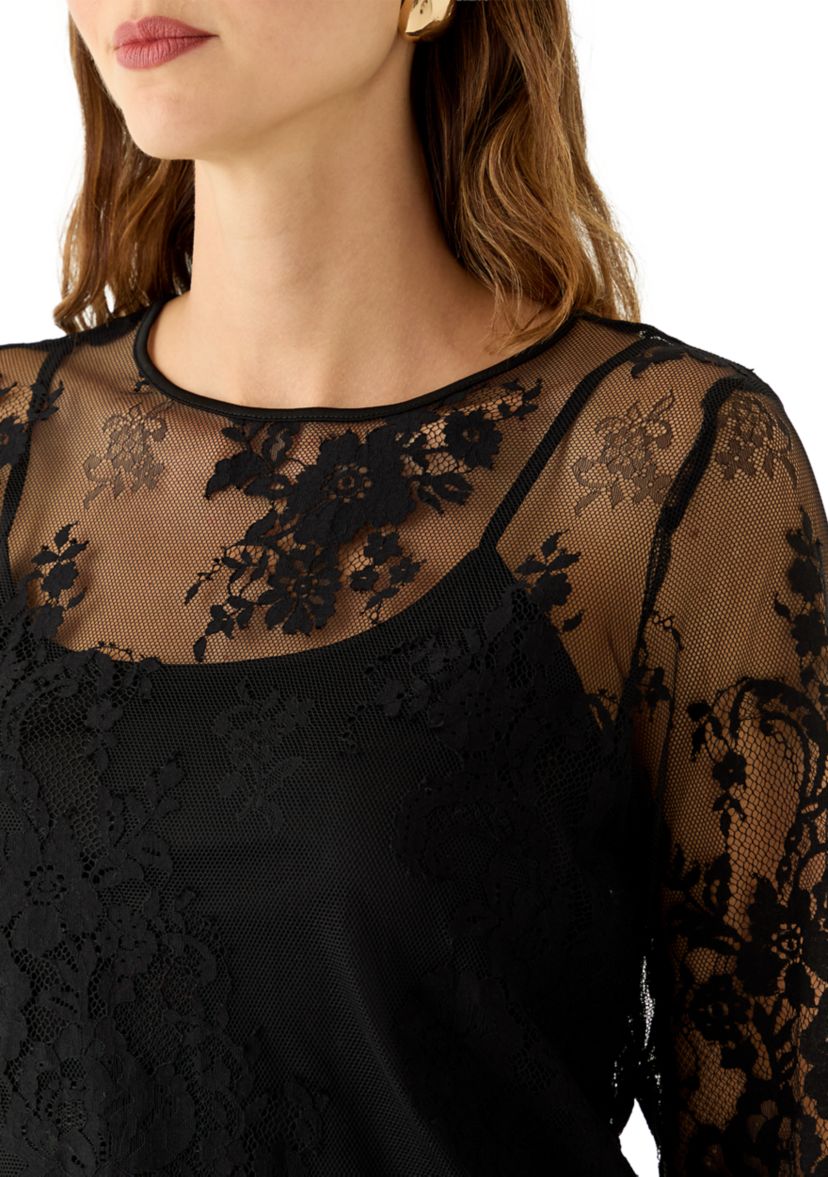 Womens Three-Quarter Sleeve Lace Blouse