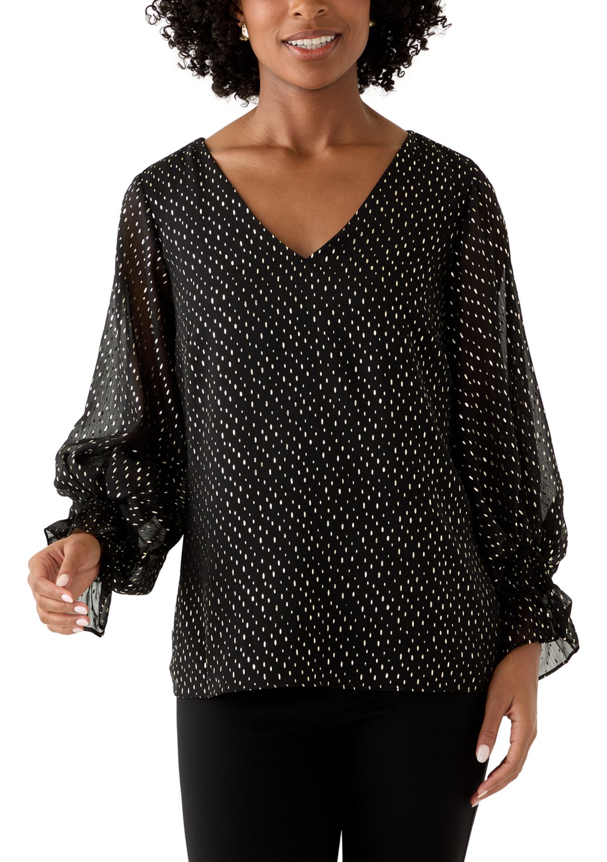 Womens Smocked V-Neck Shine Blouse