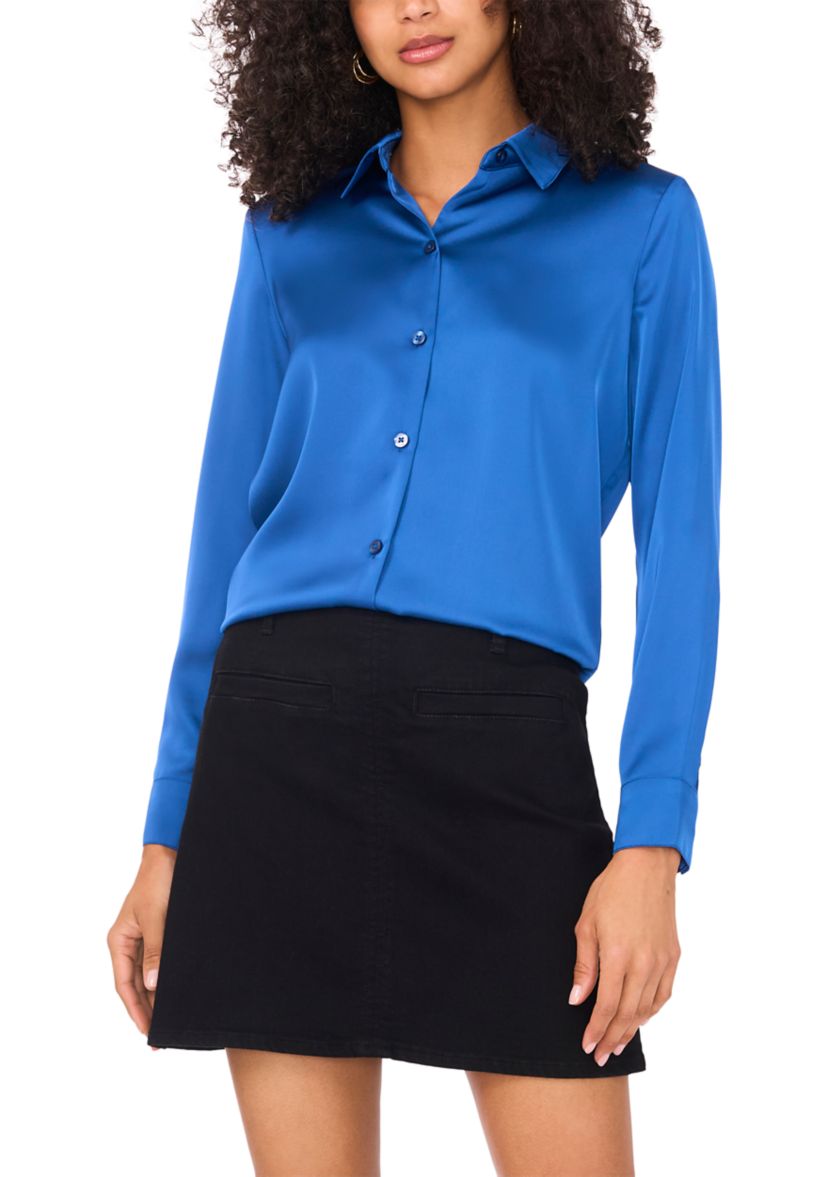Womens Long Sleeve Satin Shirt