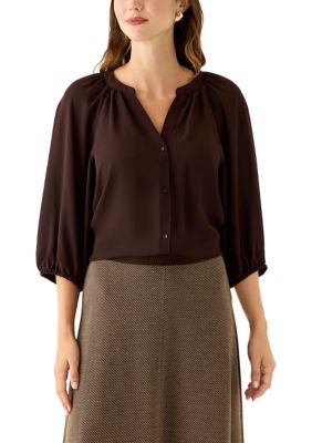 Vince Camuto Women's 3/4 Sleeve Split Neck Button Front Top | Belk