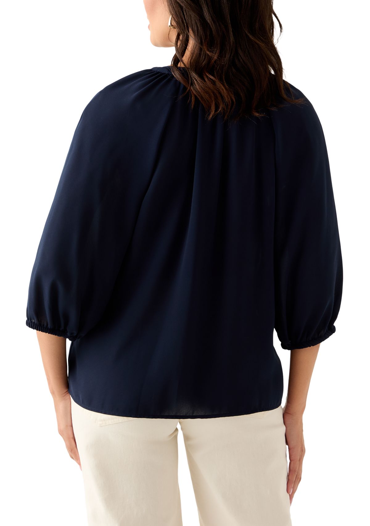 Womens 3/4 Sleeve Split Neck Button Front Top