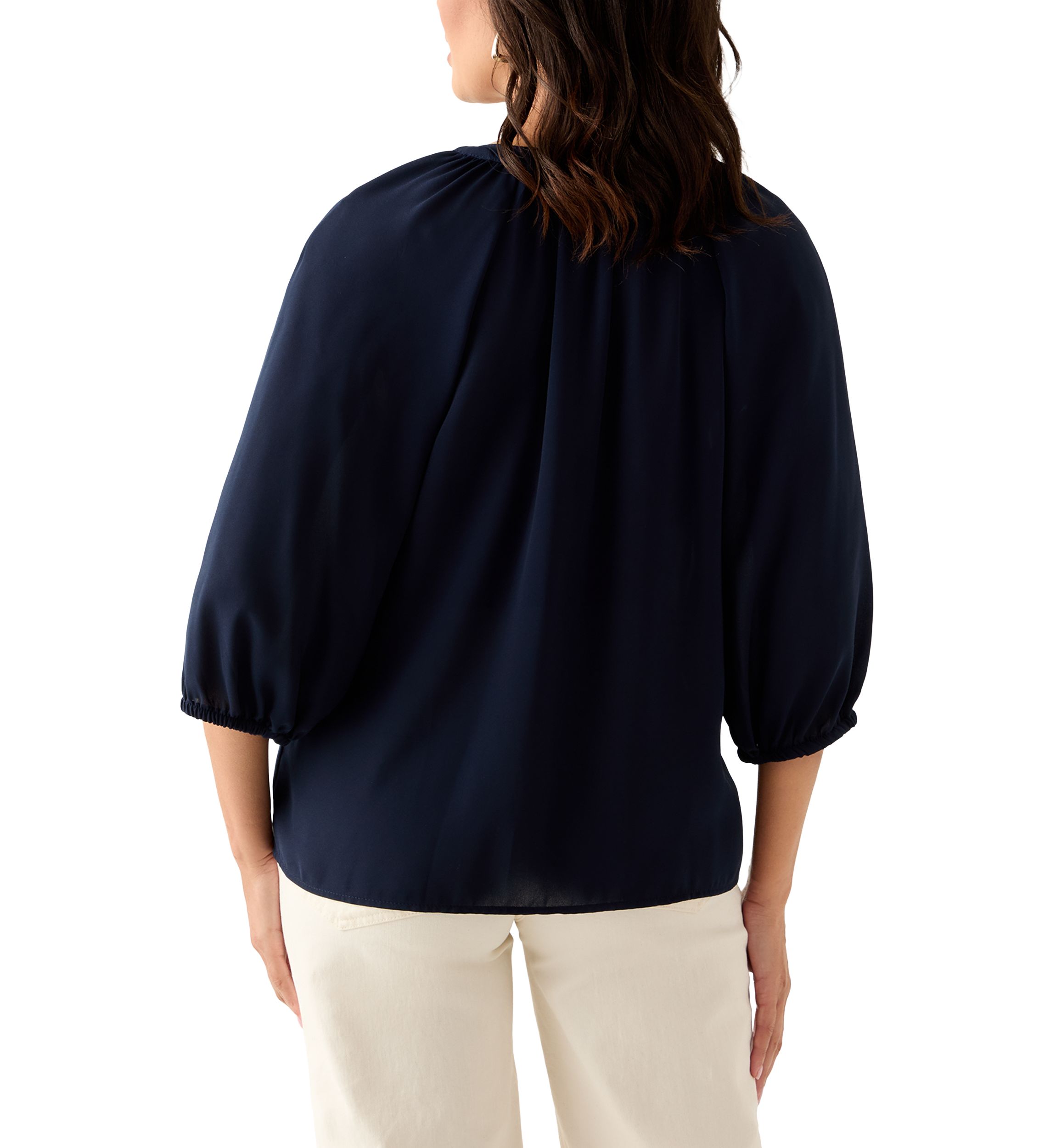 Womens 3/4 Sleeve Split Neck Button Front Top