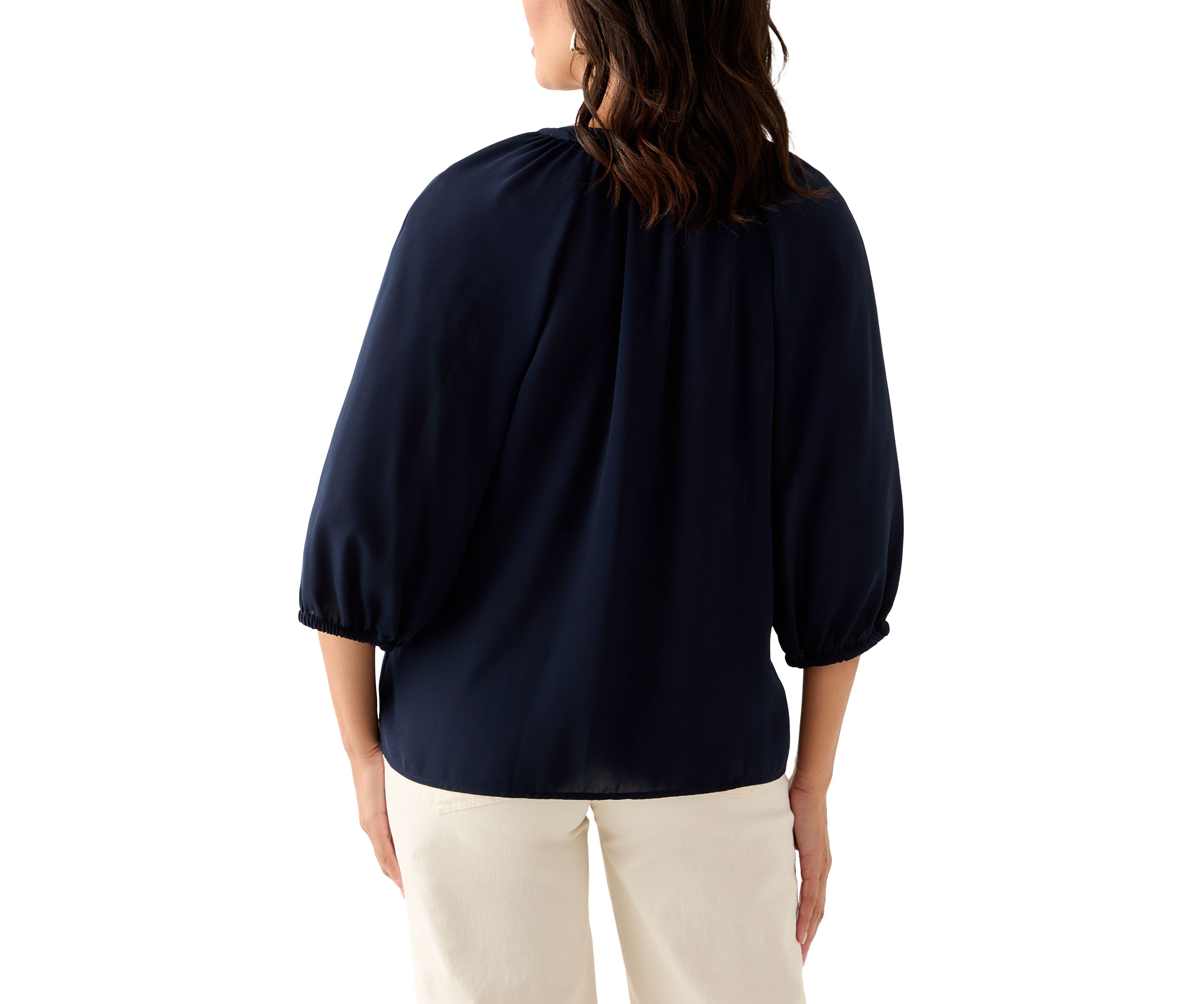 Womens 3/4 Sleeve Split Neck Button Front Top