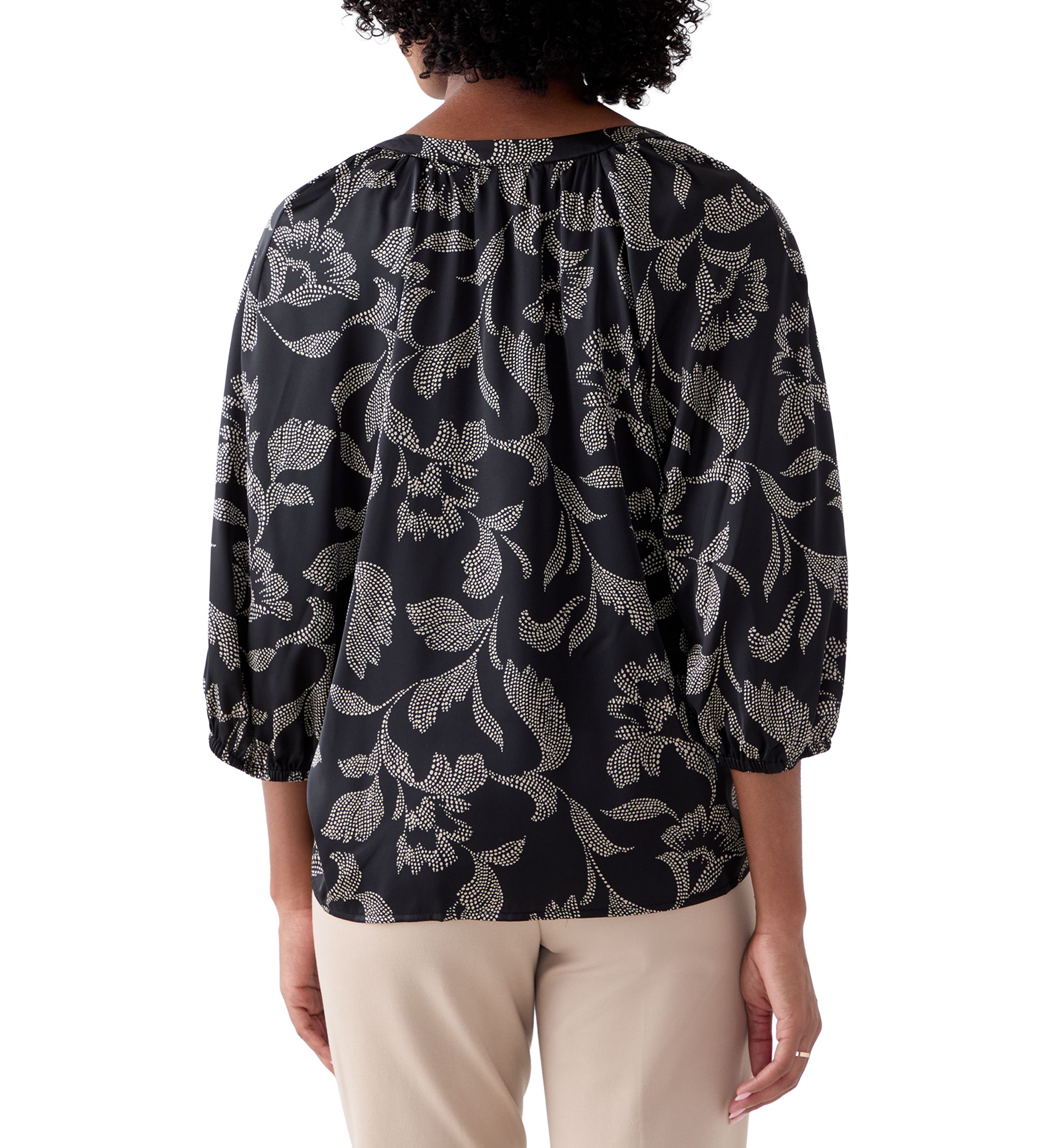  Womens 3/4 Sleeve Split Neck Button Front Top 