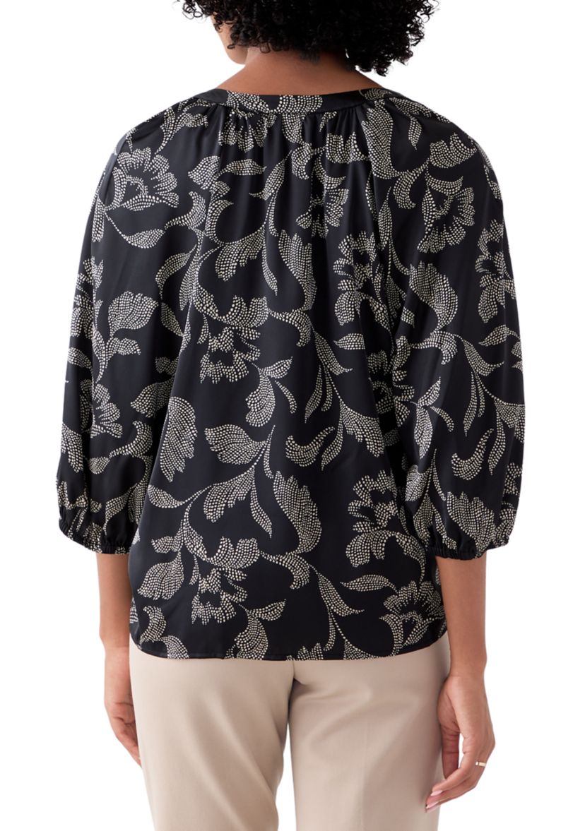  Womens 3/4 Sleeve Split Neck Button Front Top 
