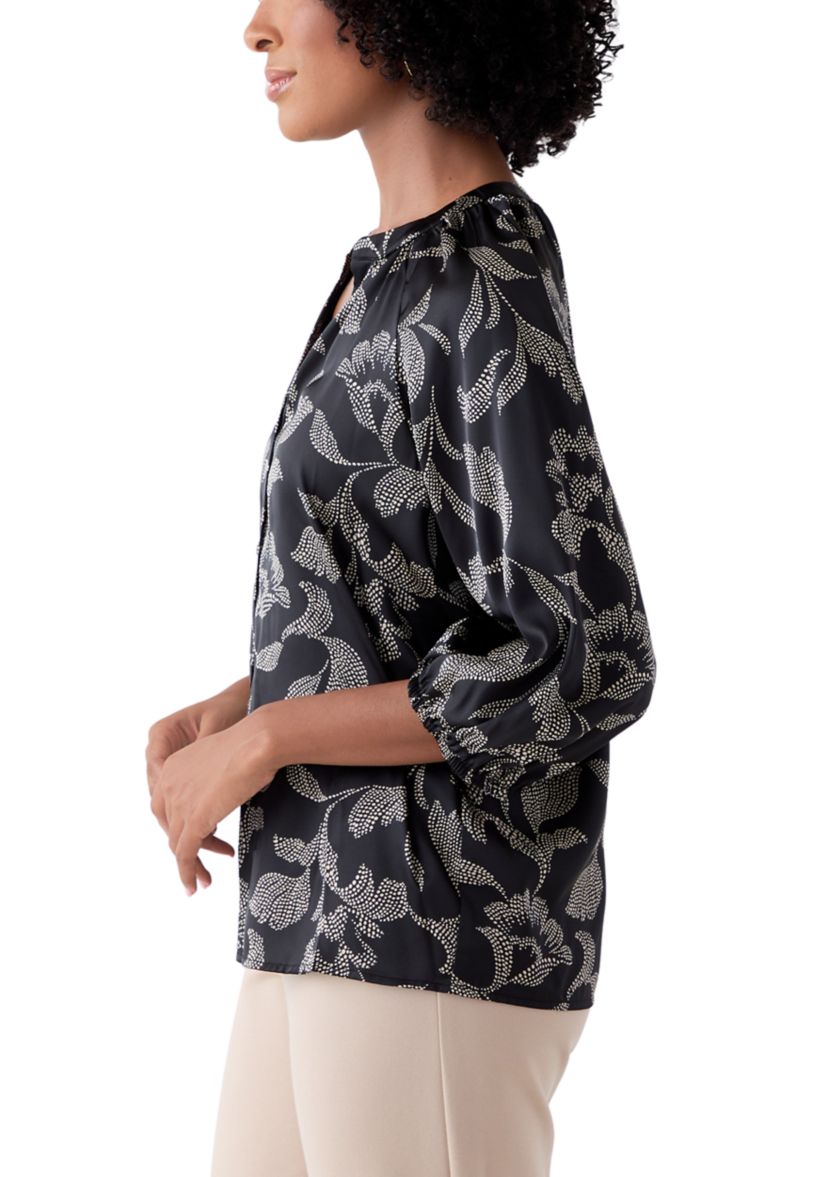  Womens 3/4 Sleeve Split Neck Button Front Top 