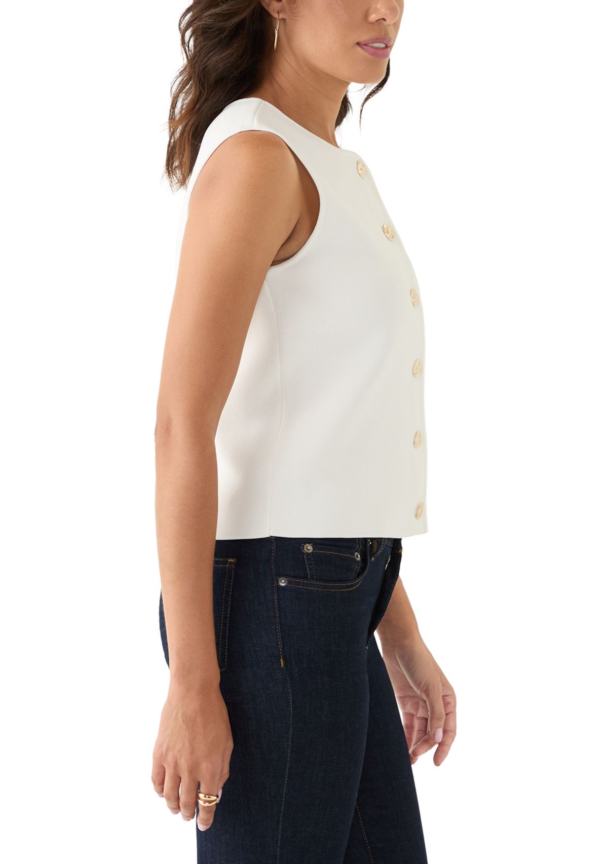 Womens Sleeveless Button Front Sweater