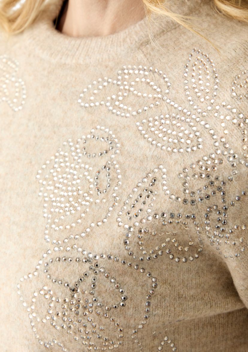 Womens Long Sleeve Floral Appliqué Sweater