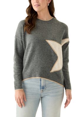 Vince Camuto Women's Long Sleeve Side Placed Star Sweater, Medium