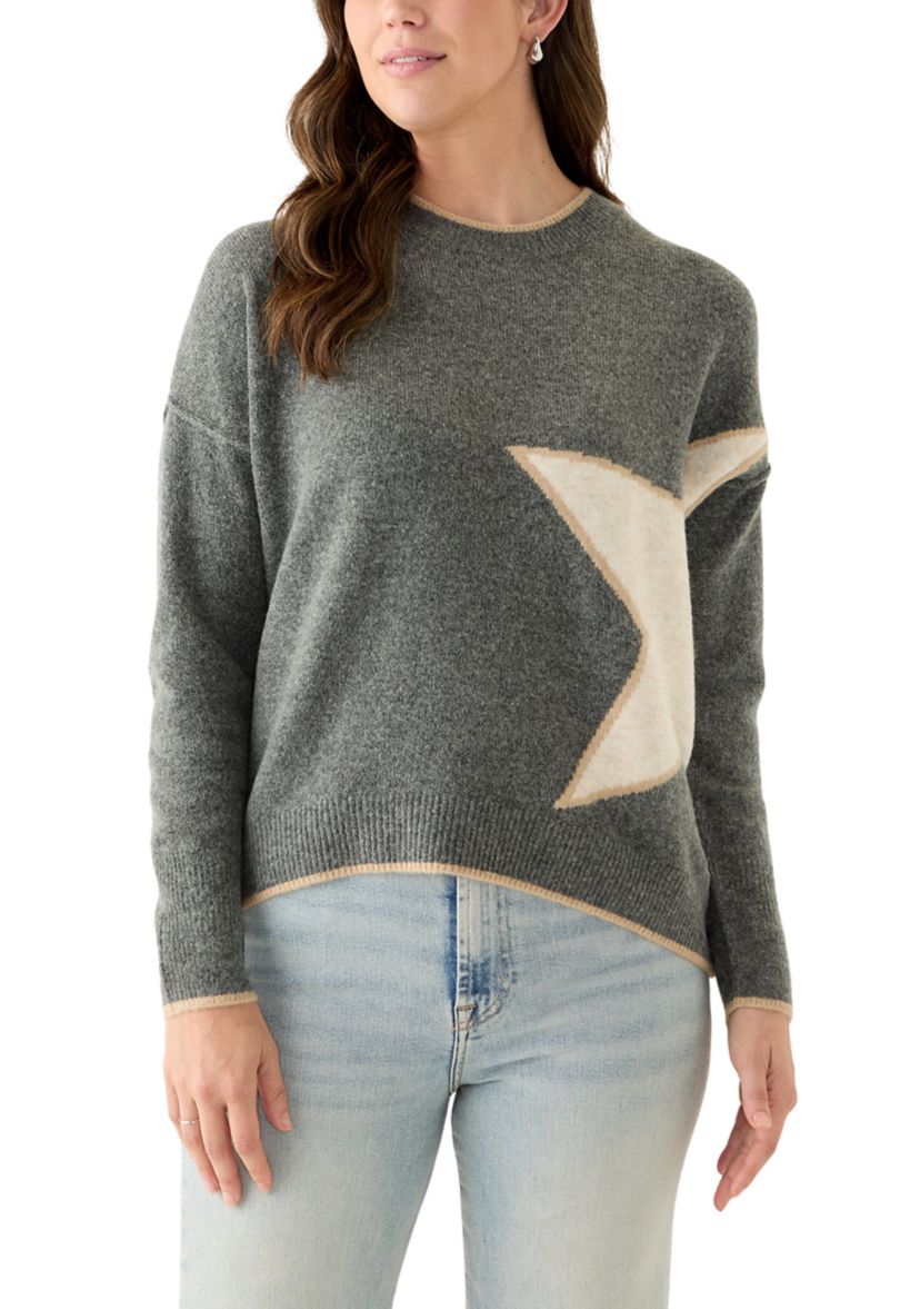 Womens Long Sleeve Side Placed Star Sweater