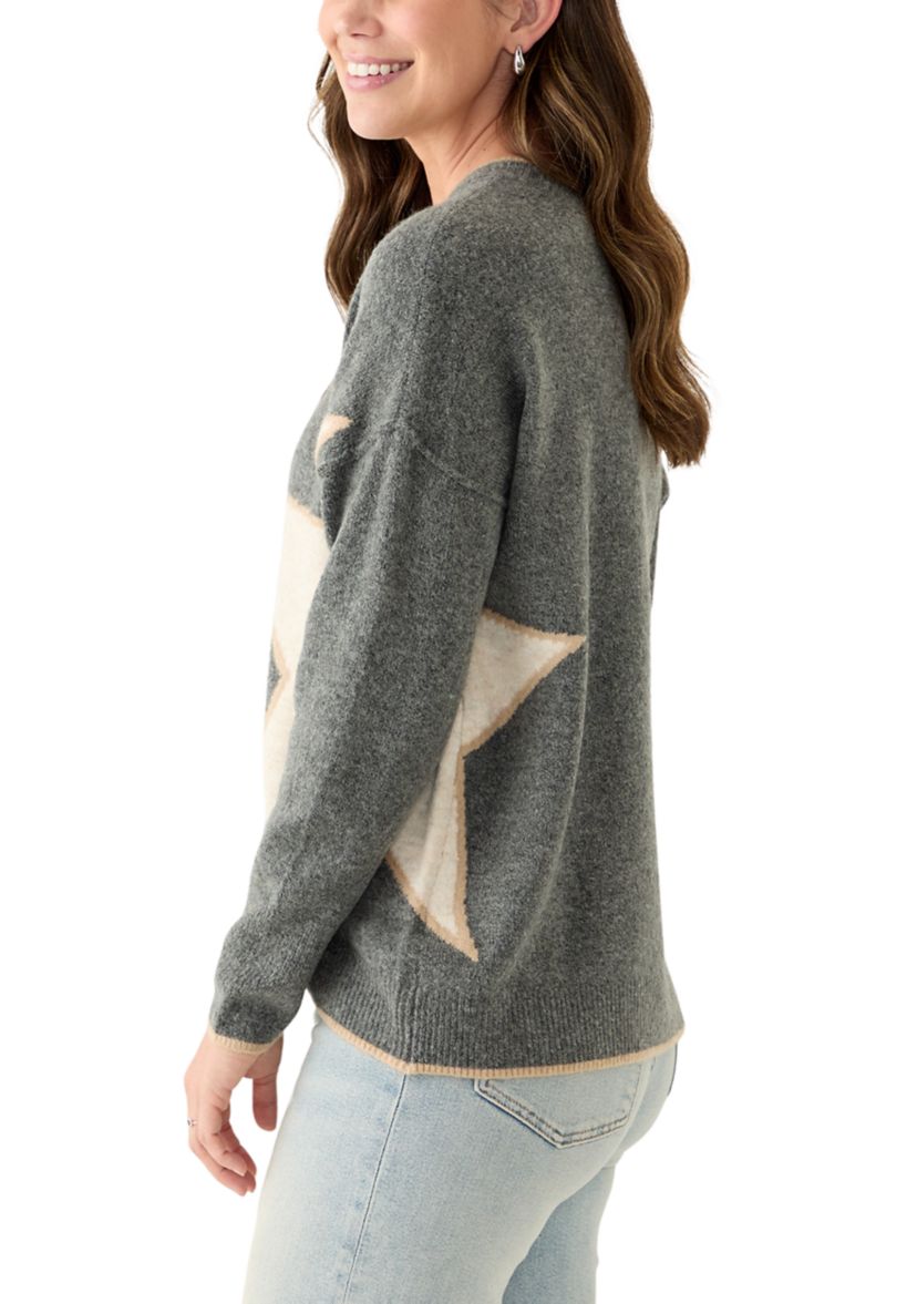 Womens Long Sleeve Side Placed Star Sweater